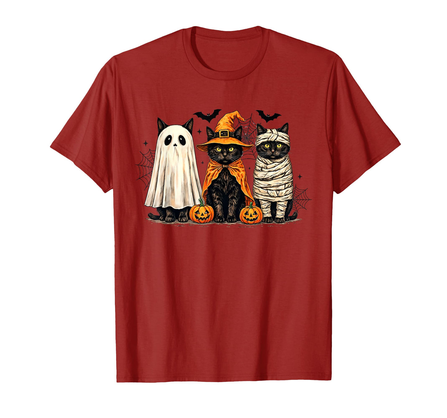 Retro Black Cat Witch Scary Halloween Pumpkin Women Men Kids T-Shirt