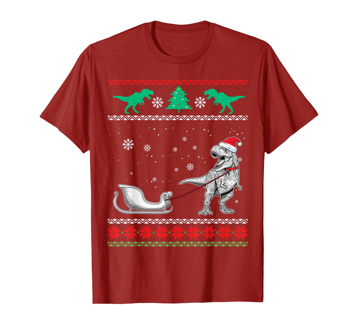 Dinosaur Sleigh Merry Christmas Ugly Christmas Raptor T-Shirt