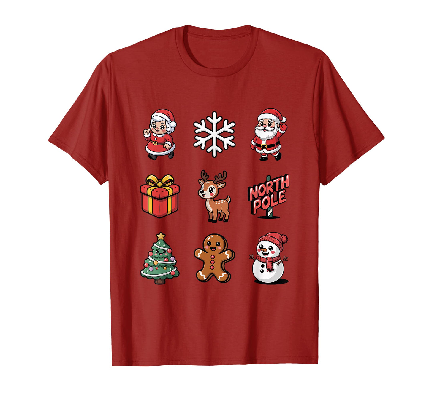 Cute Santa Reindeer North Pole Gingerbread Snowman T-Shirt