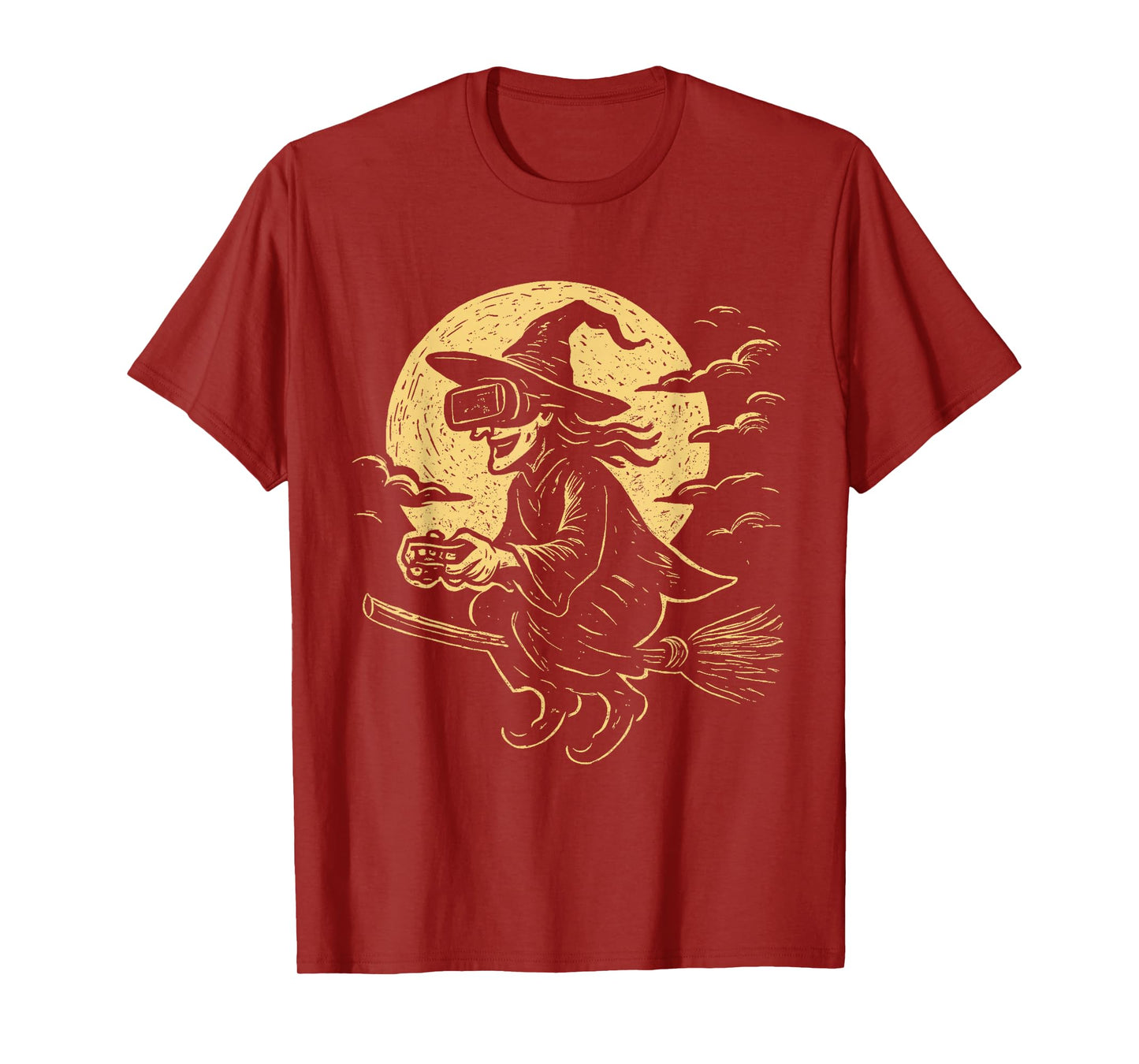 Halloween Witch Gamer VR Broomstick Funny Design T-Shirt