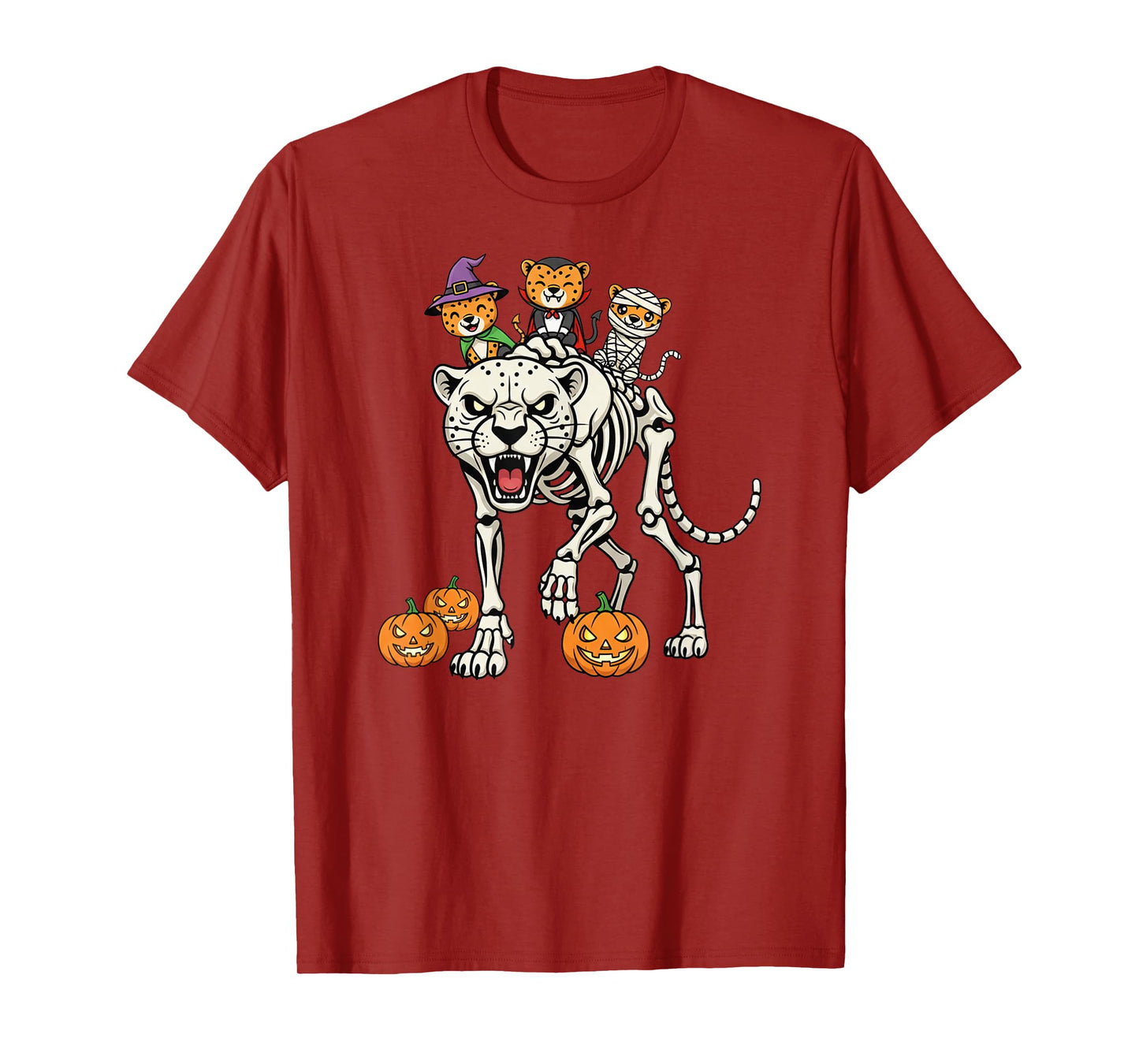 Cheetah Skeleton Mummy Witch Halloween Kids Mens Womens T-Shirt