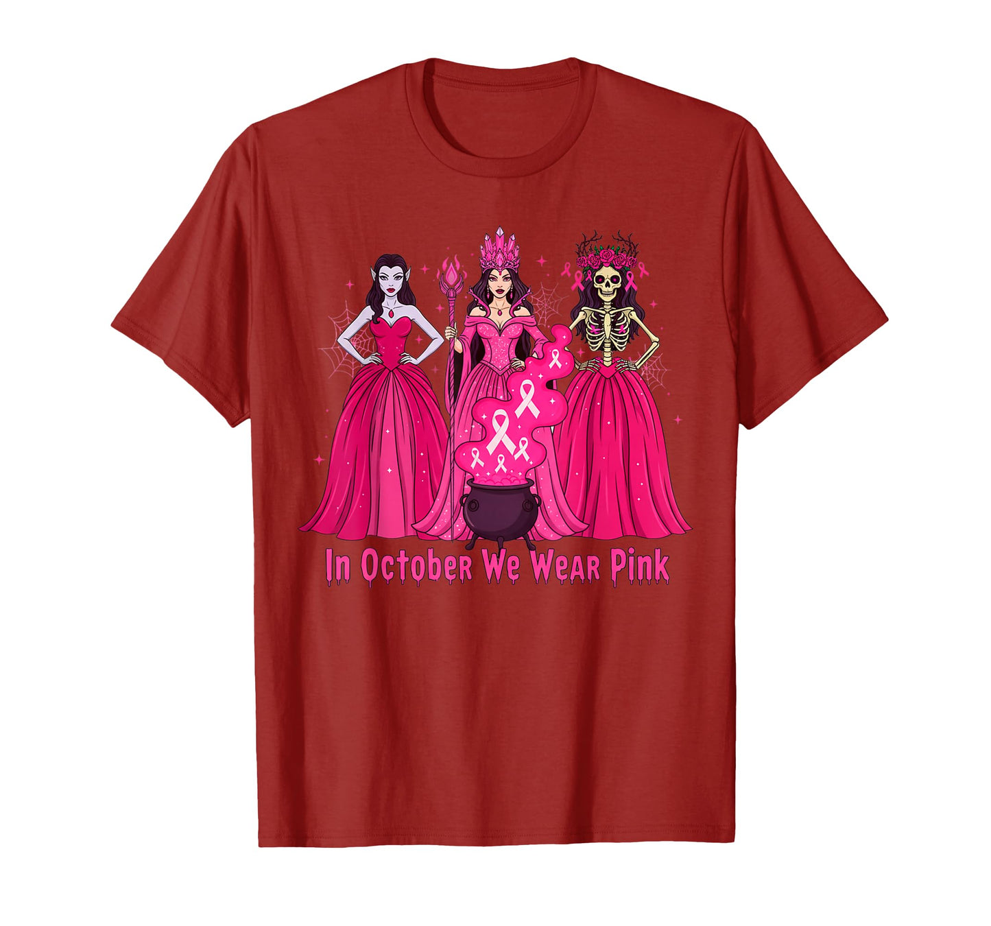 October We Wear Pink Witch Halloween Breast Cancer Awareness T-Shirt