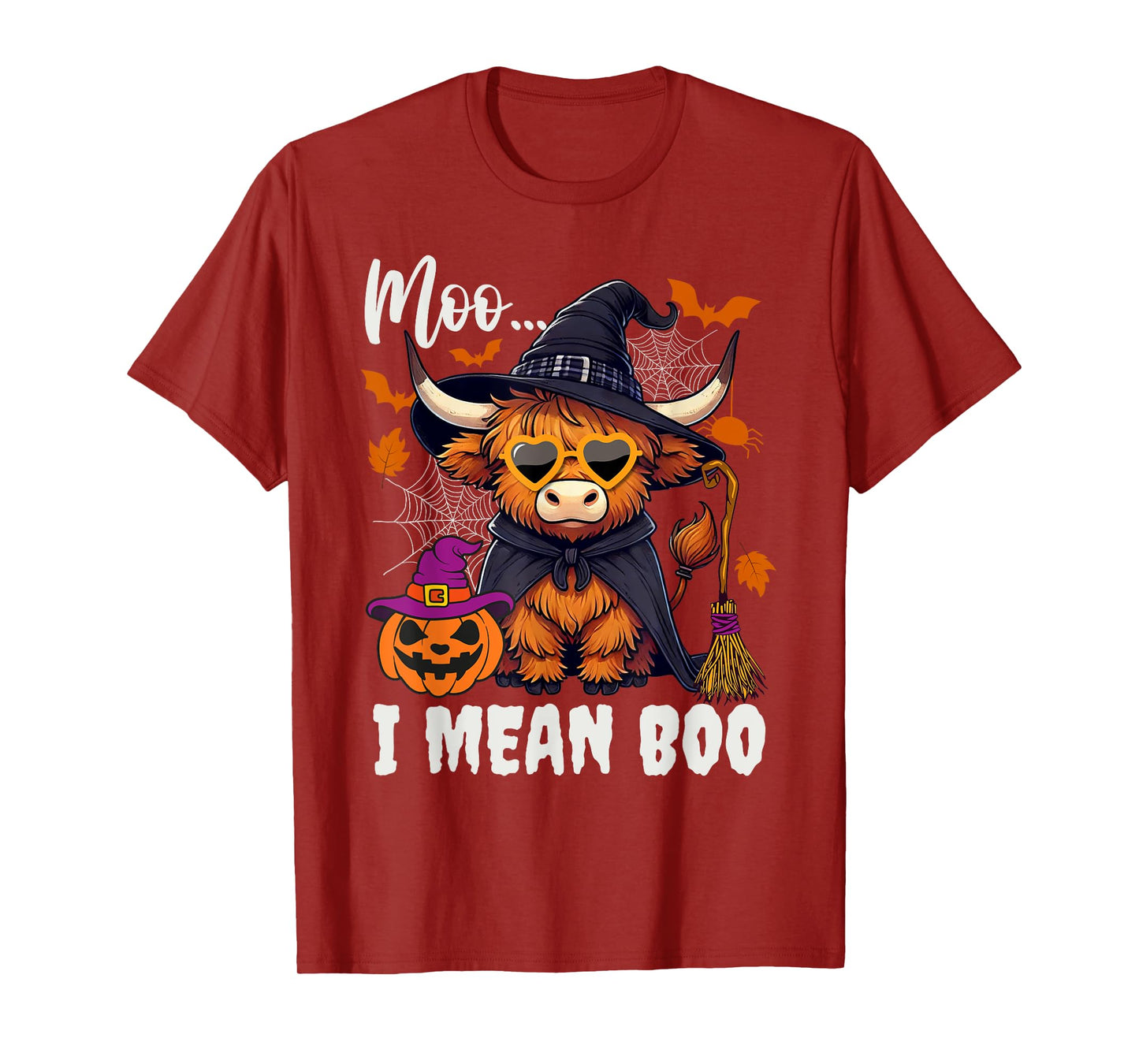 Moo I Mean Boo Witch Highland Cow Halloween Costume T-Shirt