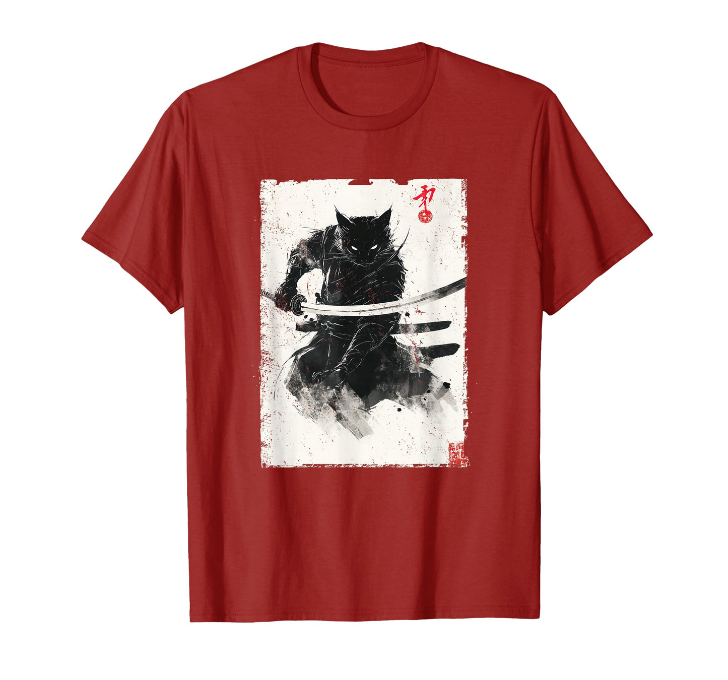 Vintage Samurai Cat Graphic Art Japanese Ukiyo-e T-Shirt