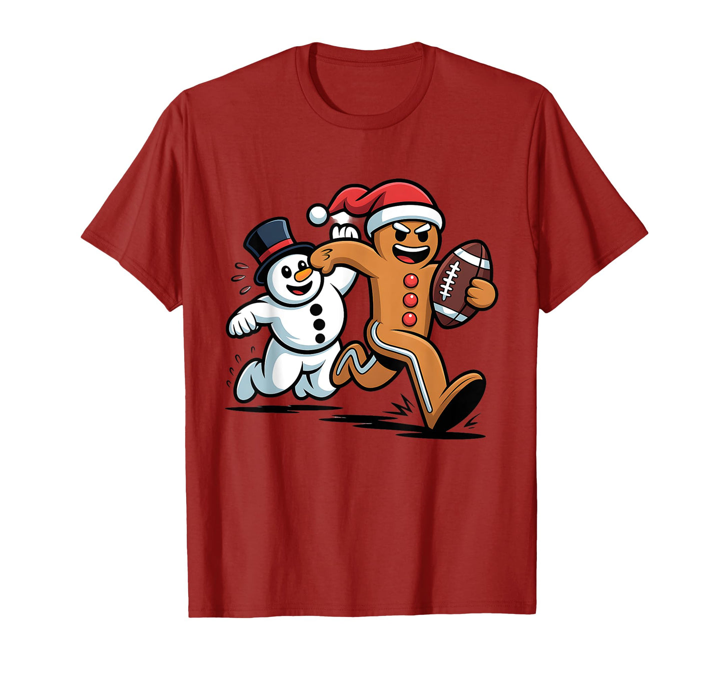 Christmas American Football Gingerbread Man Snowman Boys Men T-Shirt