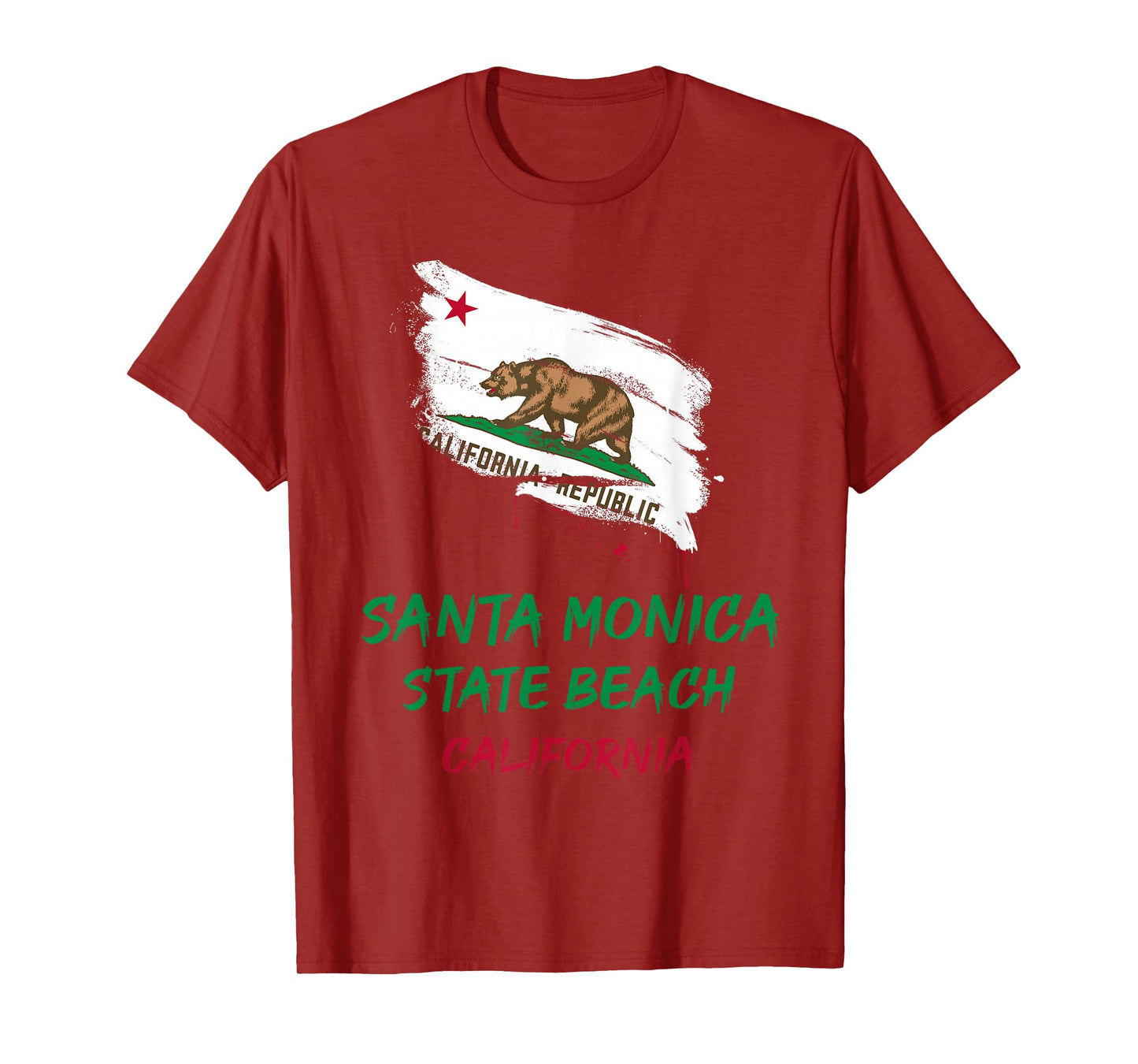 Santa Monica State Beach California Splatter Flag Vacation T-Shirt
