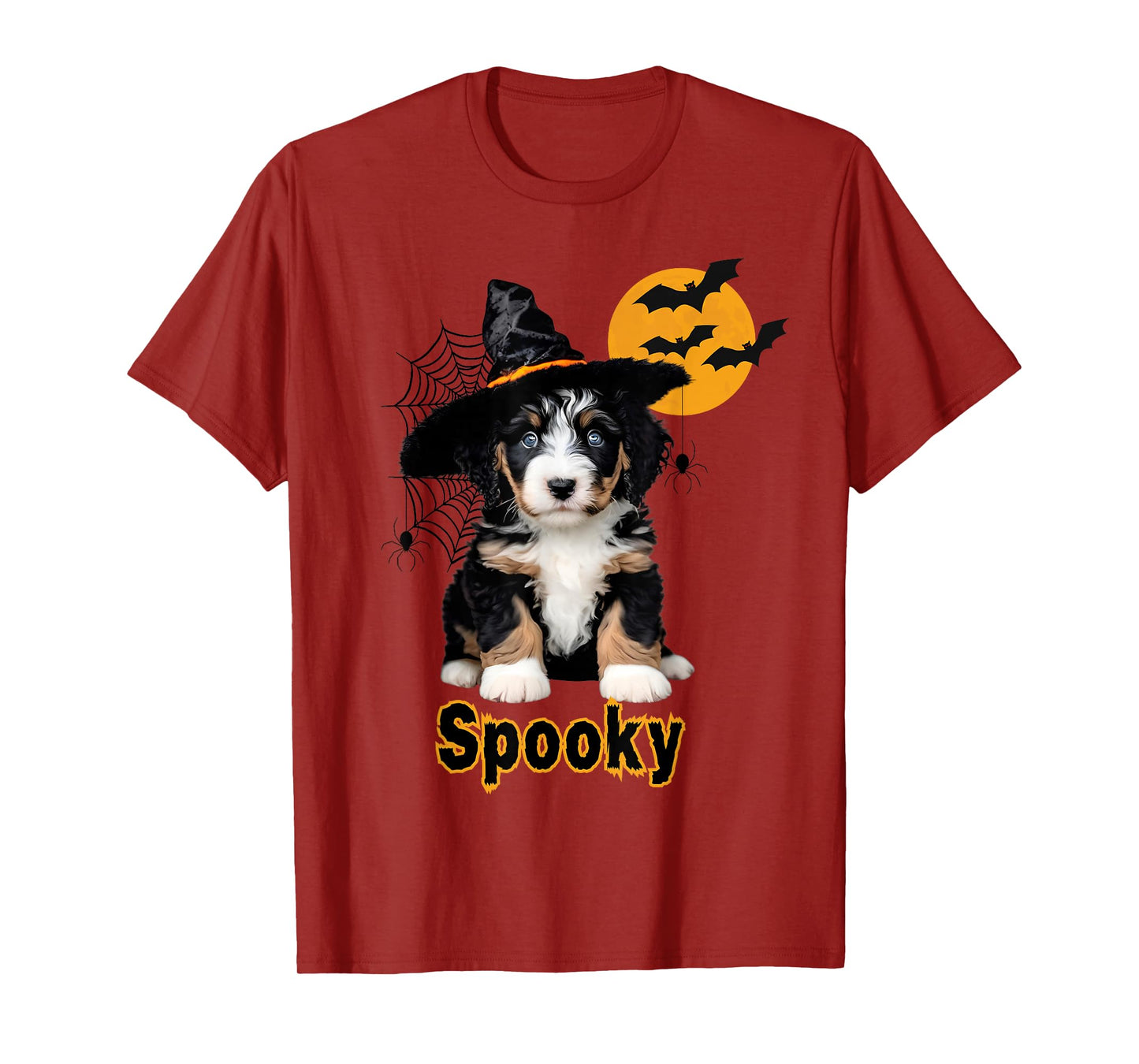 Cute Bernedoodle Dog/Puppy Witch, Spiders, Bats, Halloween T-Shirt