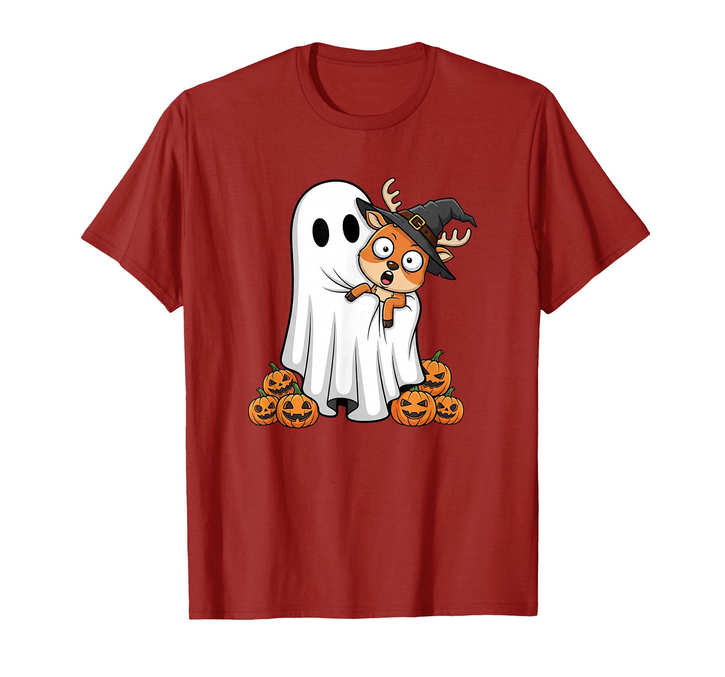 Funny Ghost Deer Pumpkin Halloween Kids Mens Womens T-Shirt