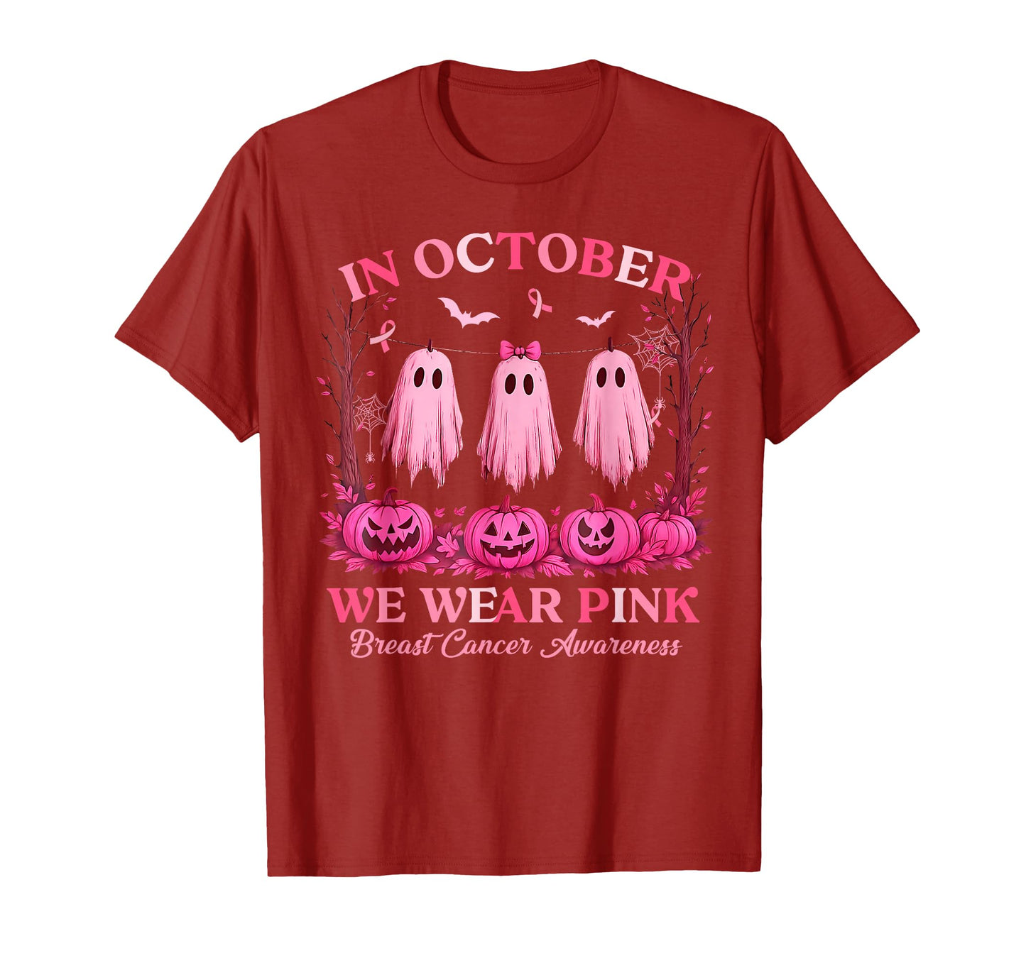 Breast Cancer Women Halloween in October We Wear Pink Witch T-Shirt