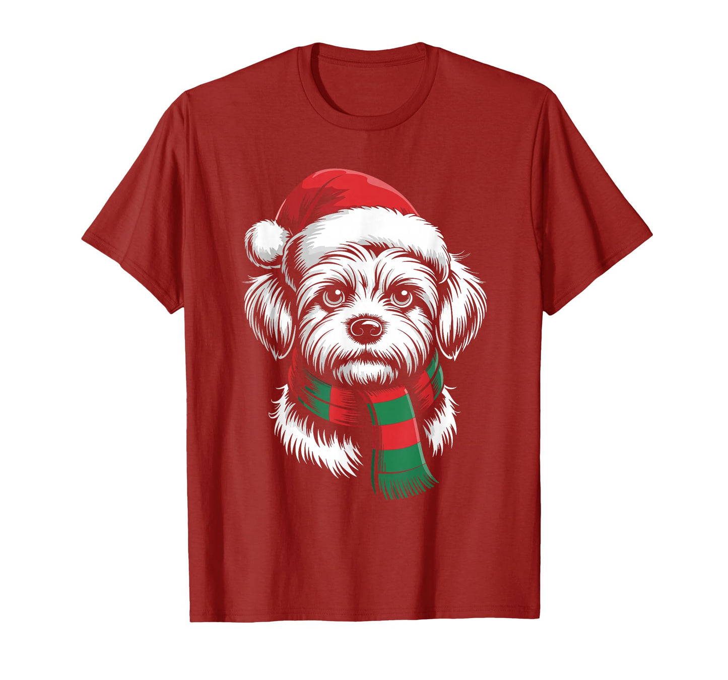 Maltese Dog Xmas Santa Hat Scarf Christmas Costume T-Shirt