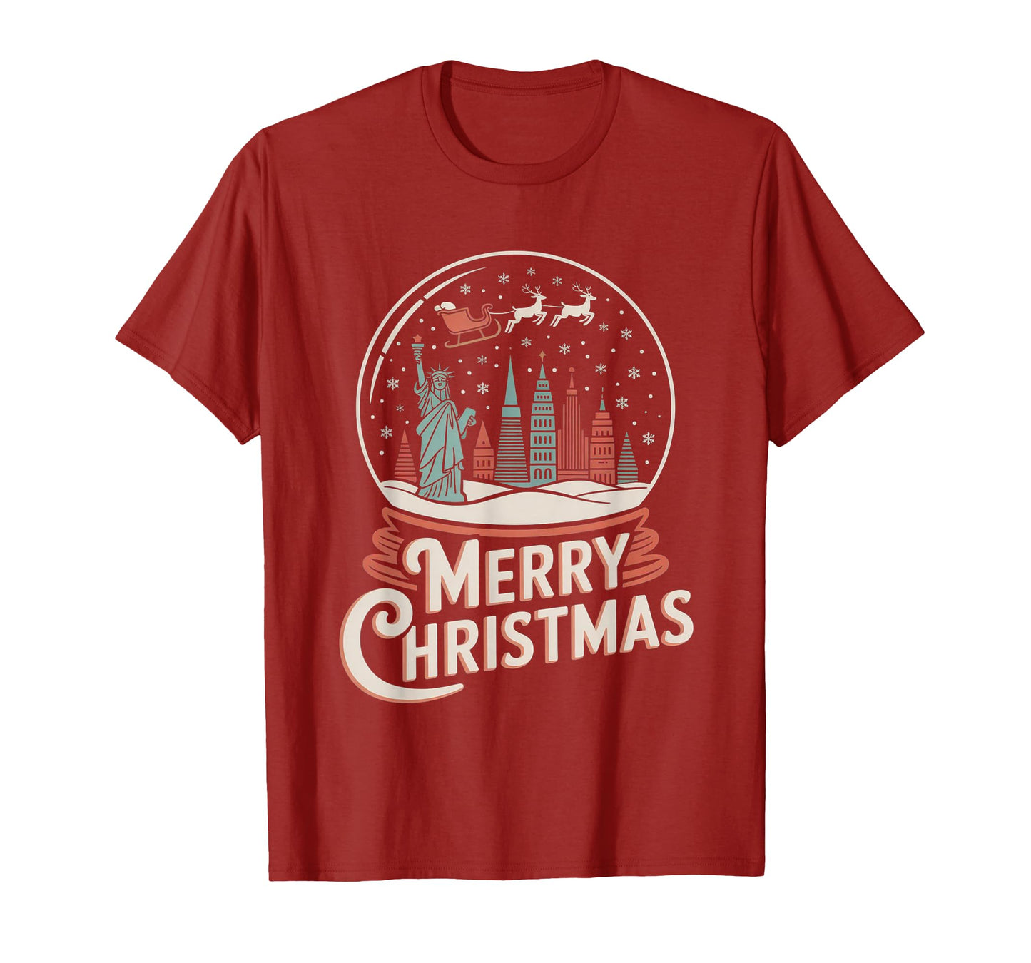 Merry Christmas New York Skyline in Snow Globe Snow Sparkles T-Shirt