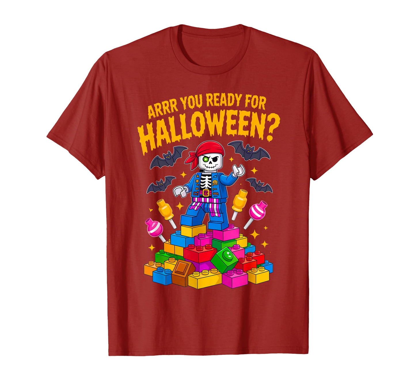 Halloween Bricks Pirate Skeleton Builder Blocks Building Toy T-Shirt