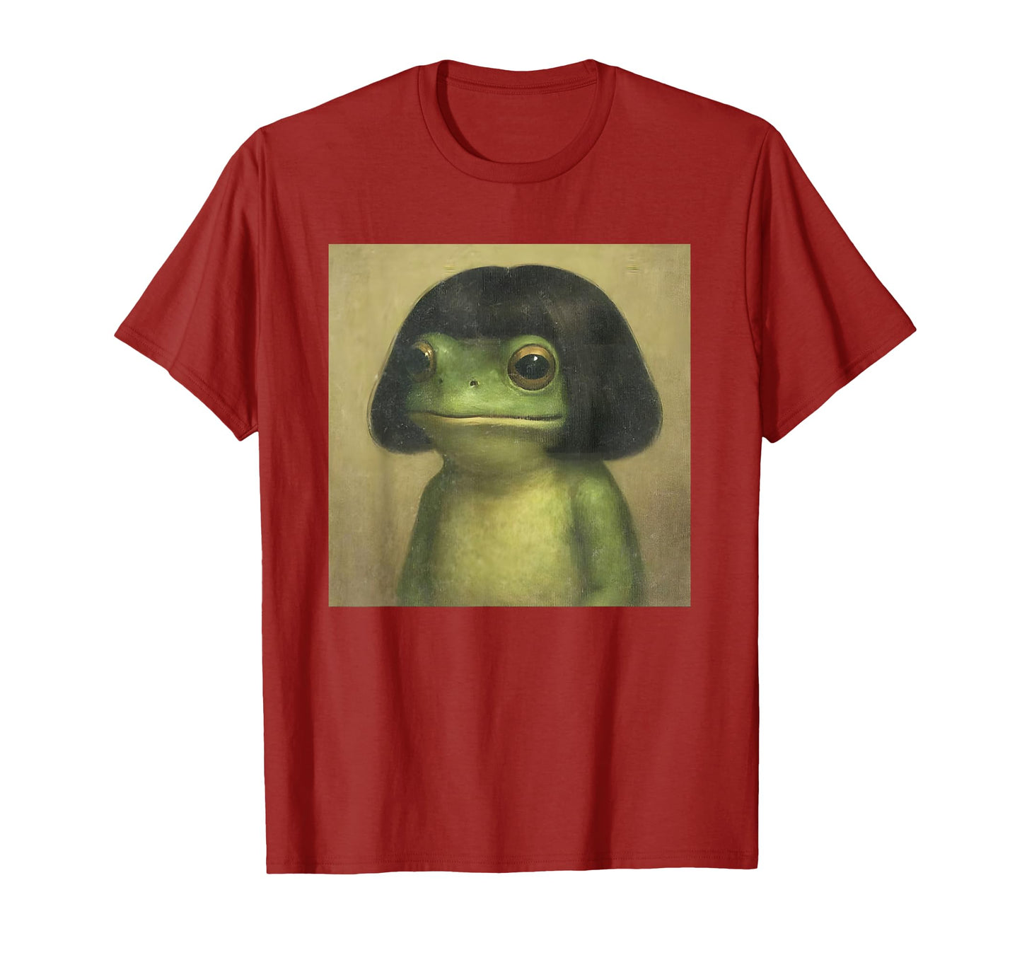 Vintage Funny Frog with Straight Bob Haircut Portrait Design T-Shirt