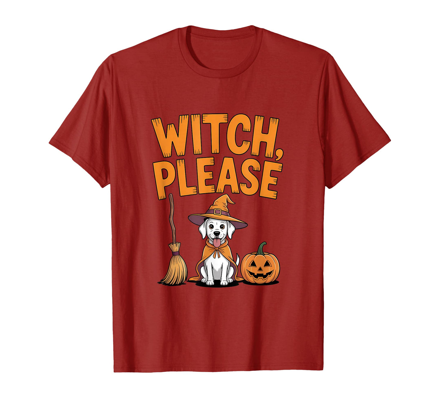 Witch Halloween Dog Pumpkin Broom Costume Pet Cute T-Shirt
