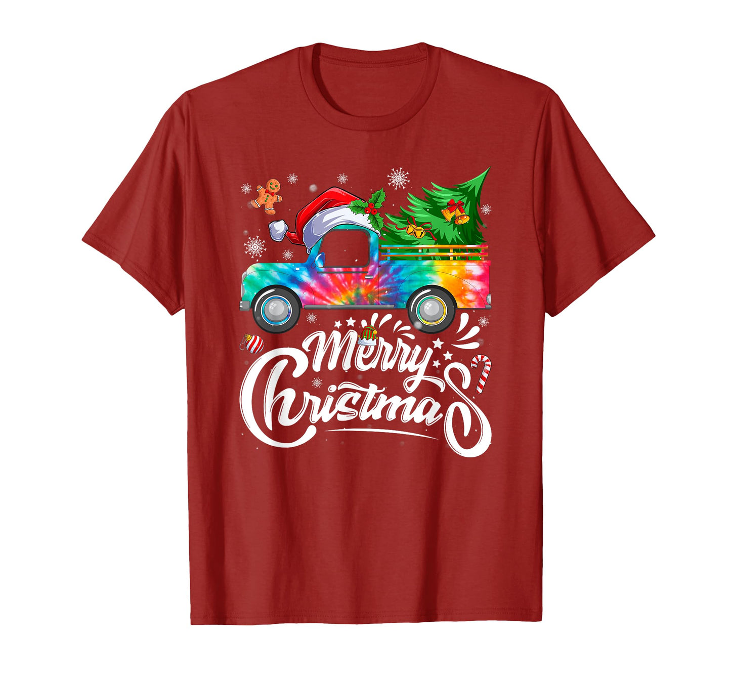 Merry Christmas Tree Santa Hat Red Car Family Matching Xmas T-Shirt