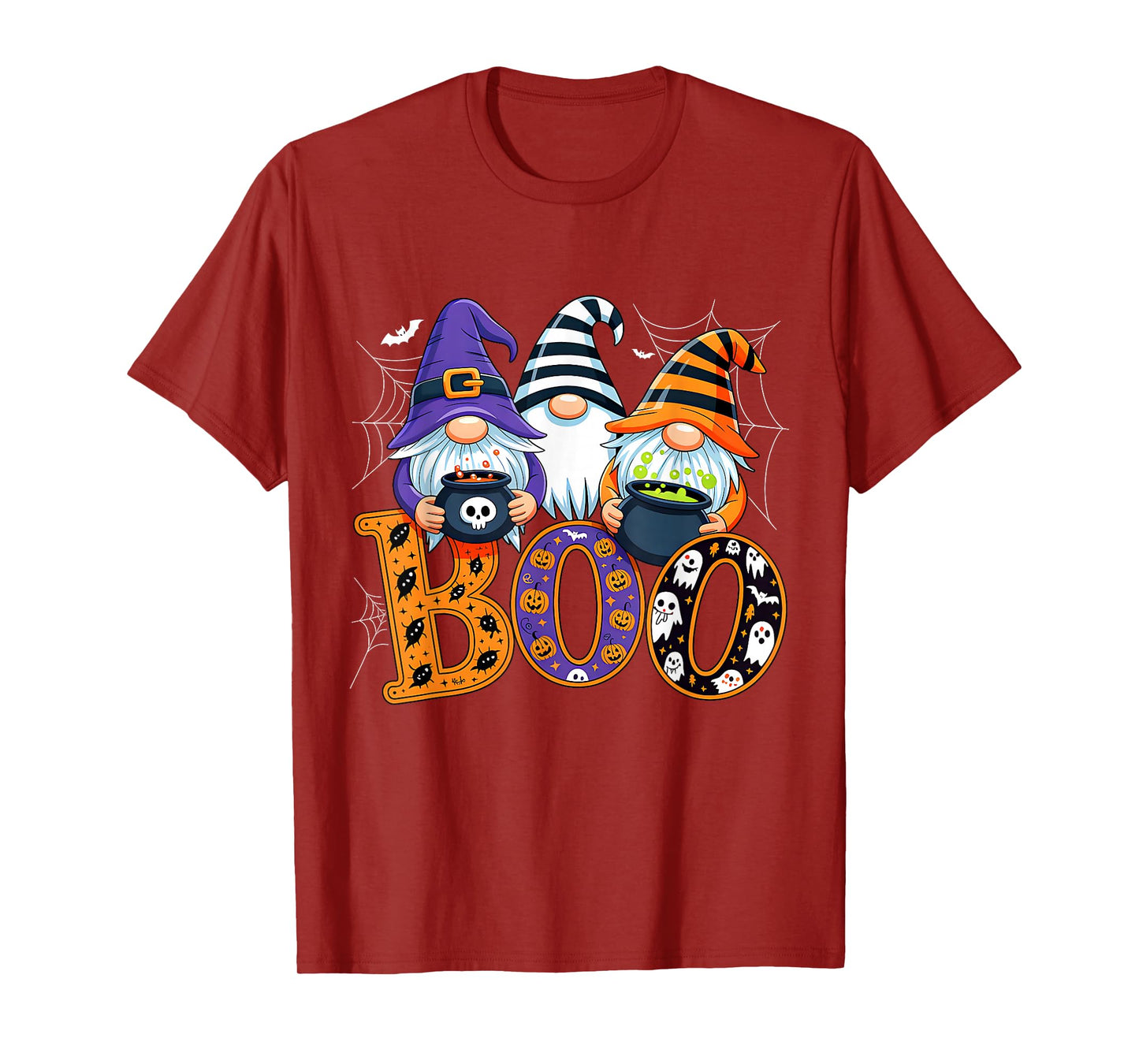 Funny Boo Witch Sipders Pumpkins Happy Halloween Gnomes T-Shirt