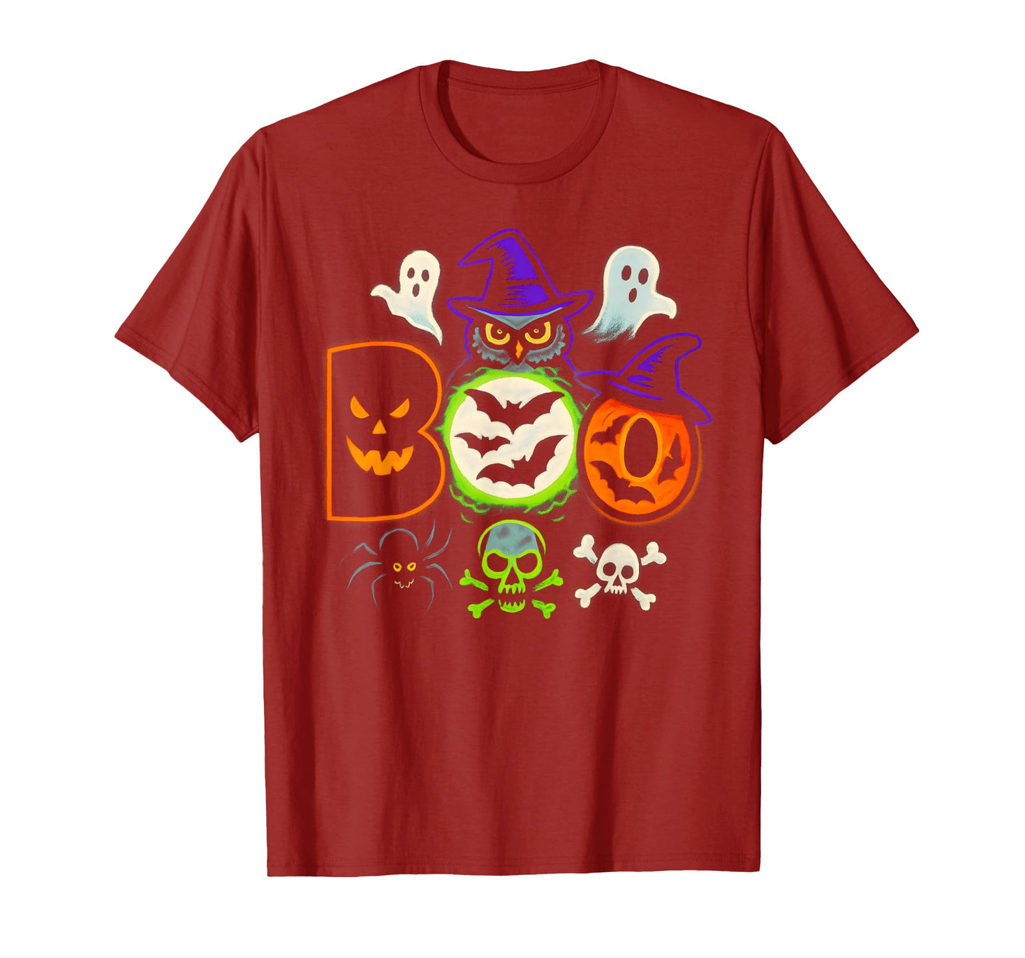 Boo Creepy Owl Pumpkin Ghost Spooky Halloween Men Women Kids T-Shirt