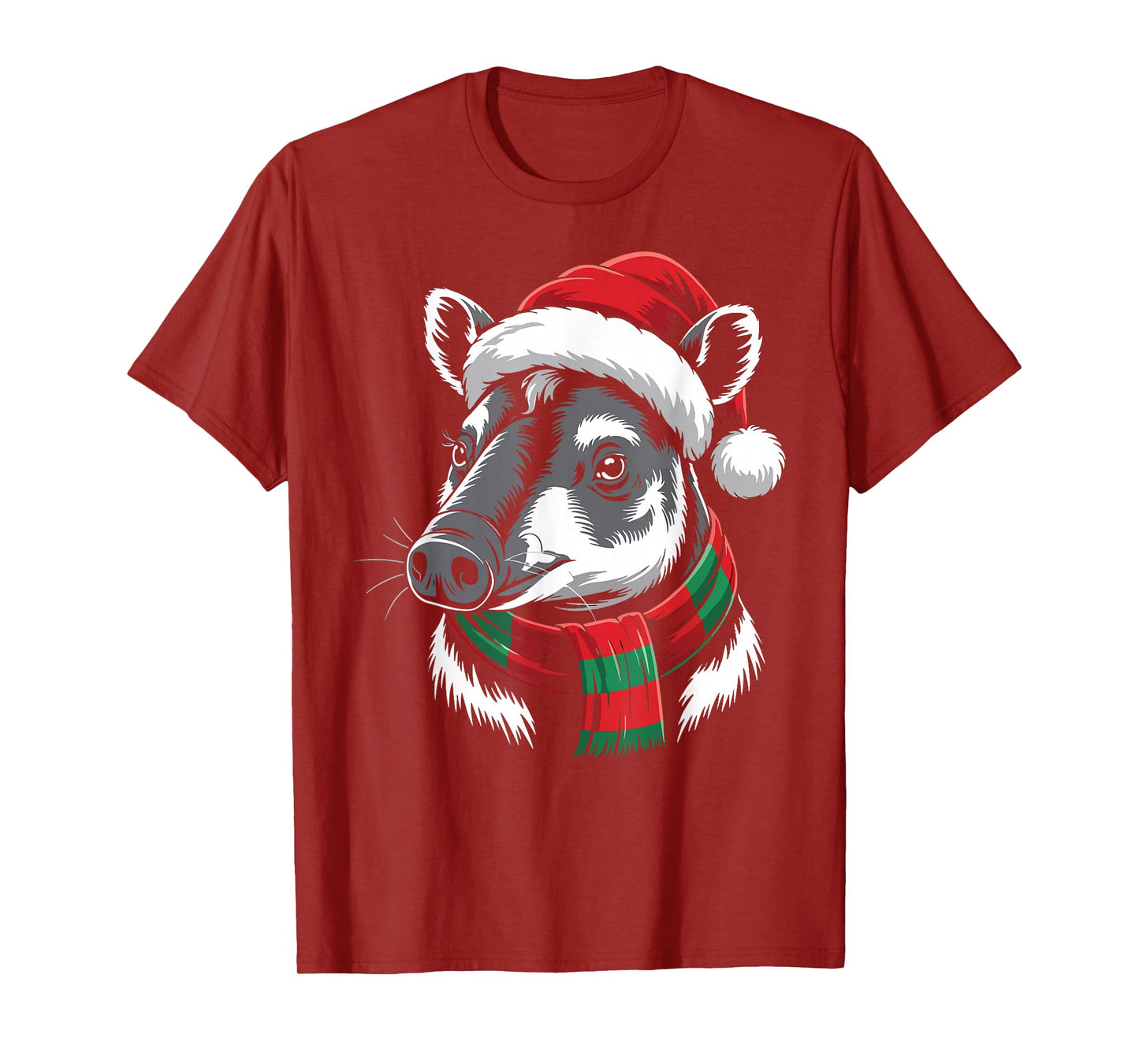 Tapir Xmas Santa Hat Scarf Christmas Costume T-Shirt