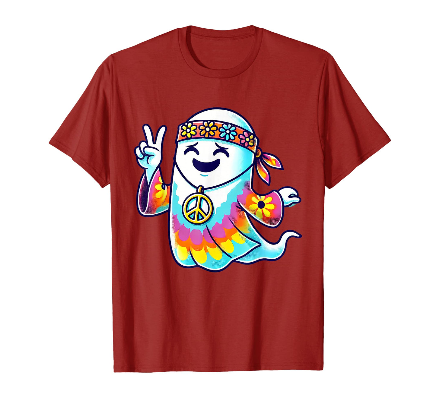Hippie Ghost Tie Dye Flowers Halloween Men Women Kids T-Shirt