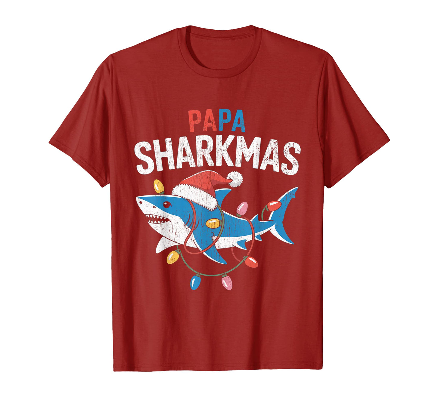 Papa Sharkmas Funny Shark Santa Hat Ugly Christmas Sweater T-Shirt