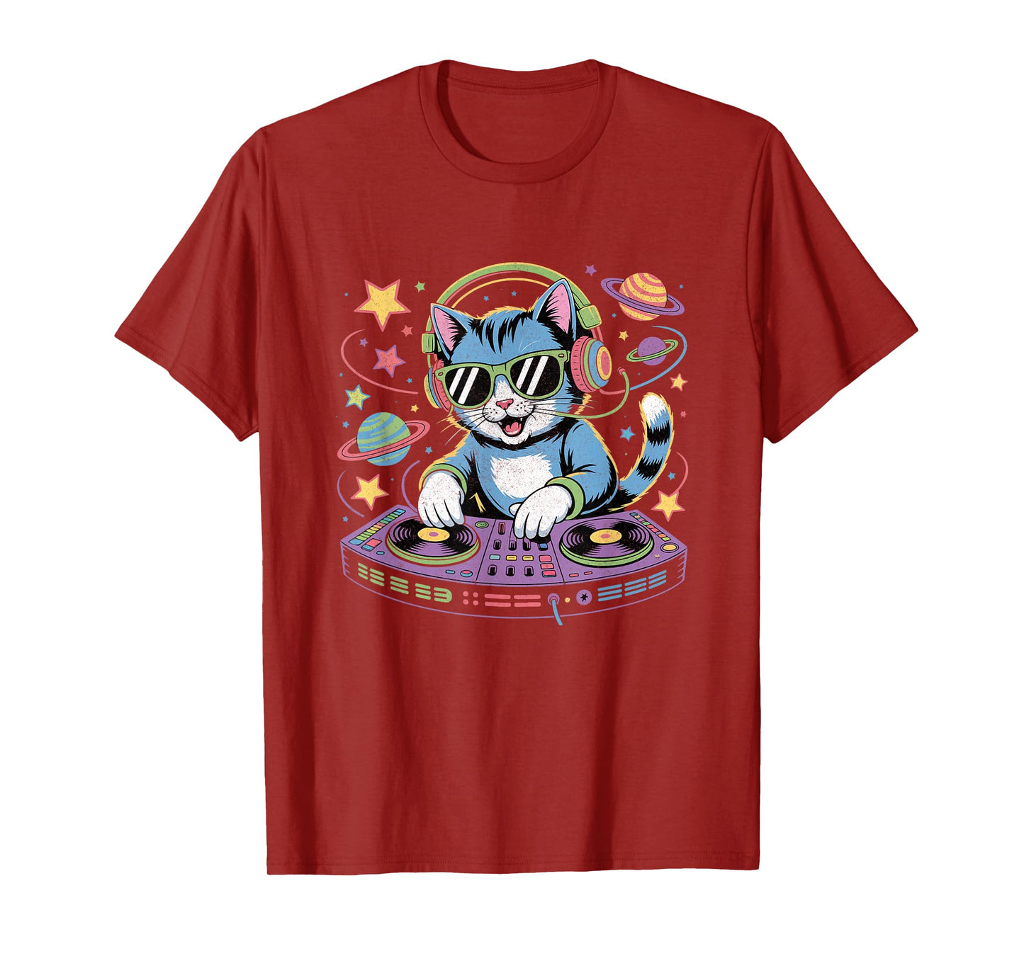 DJ Cat Cool Music Cat DJing on Turntable Funny Cat Lover T-Shirt