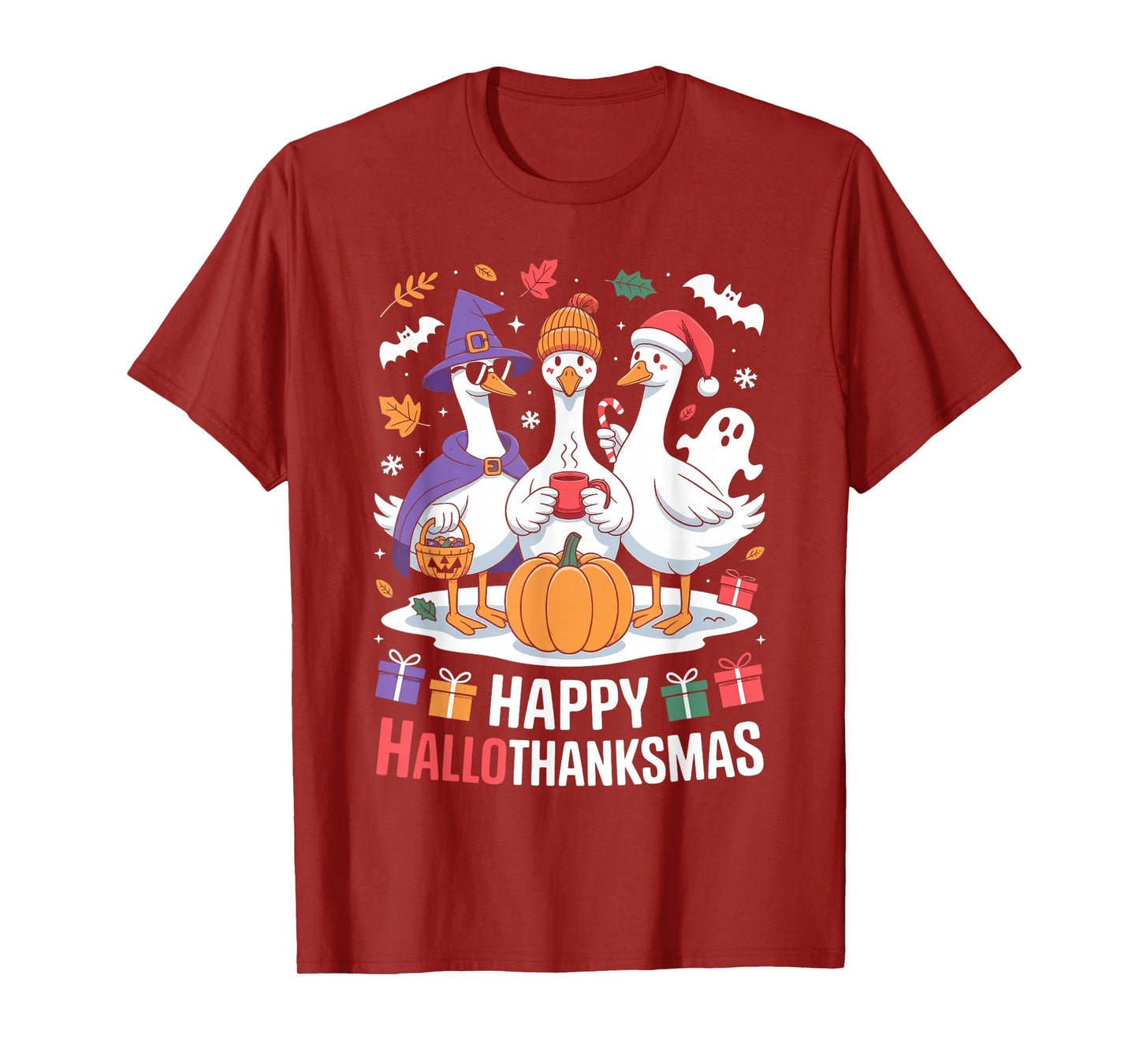 Duck Halloween Thanksgiving Christmas Happy Hallothanksmas T-Shirt