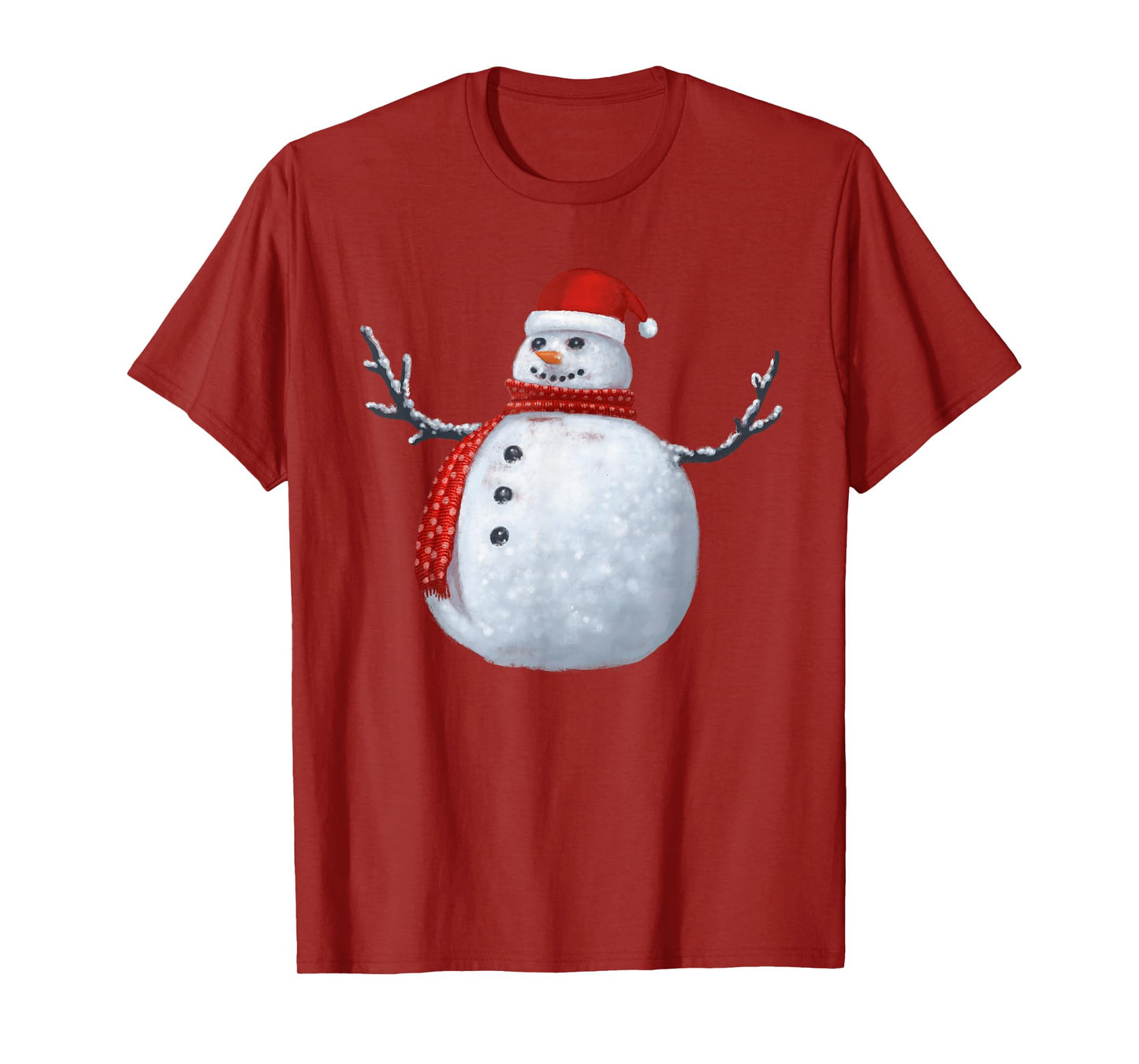 Merry Snowman Dotted Red Scarf Holiday Fun Christmas Day T-Shirt