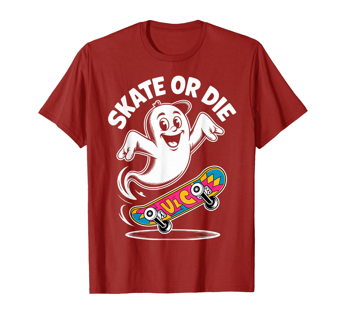 Funny Ghost On Skateboard Retro Halloween Costume Kids Boys T-Shirt