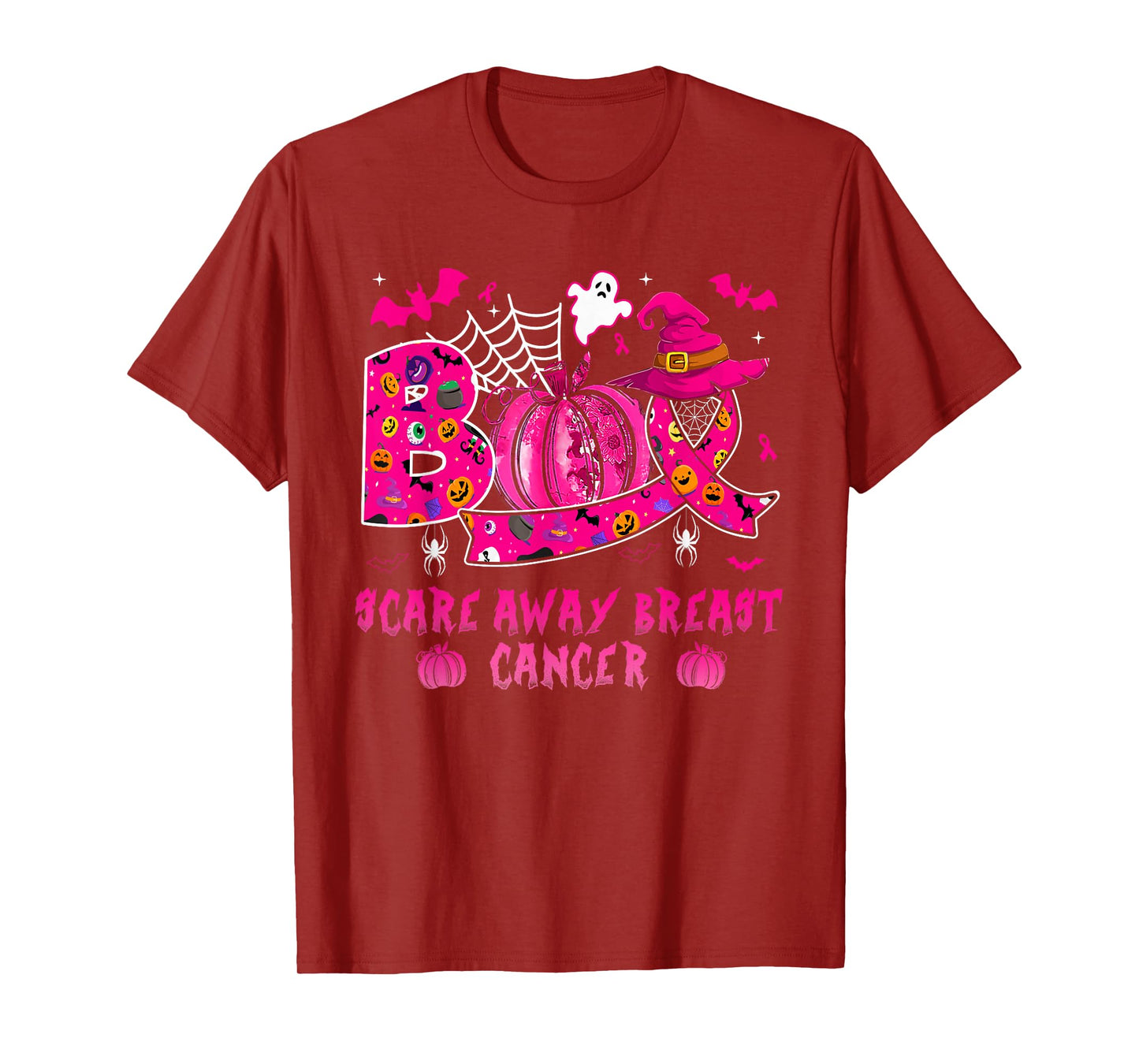 Boo Scare Away Breast Cancer Pink Ribbon Pumpkin Halloween T-Shirt