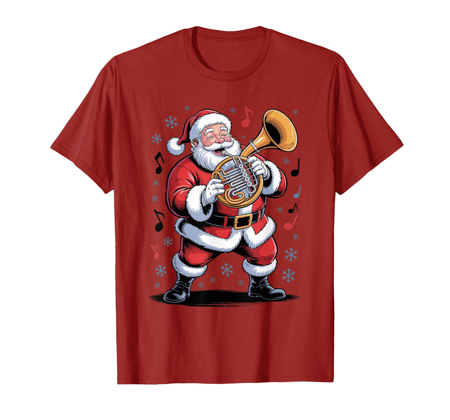 Santa Playing French Horn Funny Holiday Christmas Xmas T-Shirt