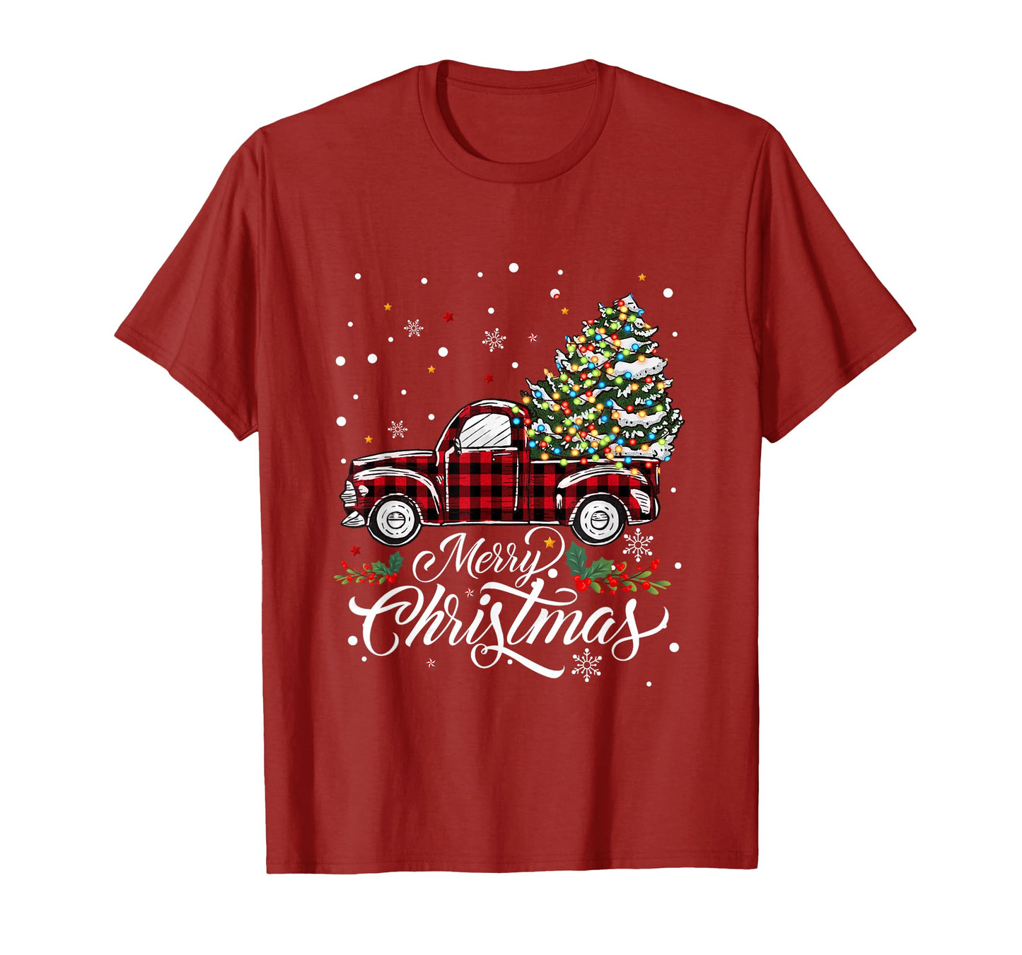 Cars Christmas Tree Buffalo Plaid Red Matching Men Women Boy T-Shirt