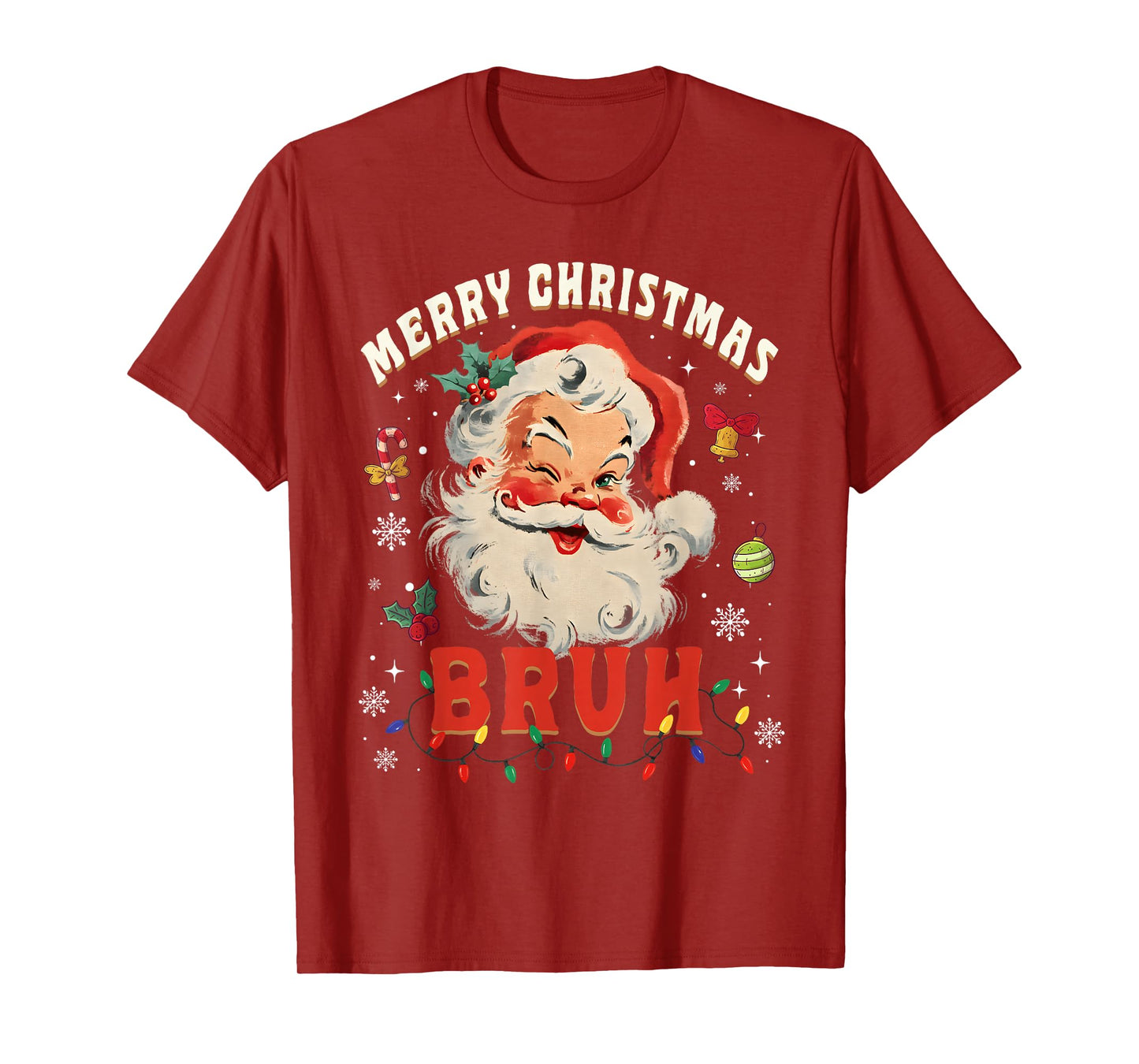 Merry Christmas Bruh Funny Santa Claus Groovy Retro T-Shirt