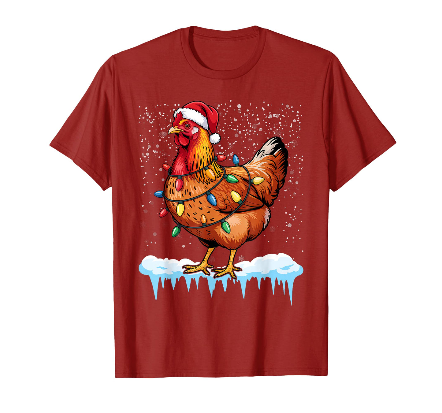 Christmas Santa Chicken Lights Funny Xmas Tree T-Shirt