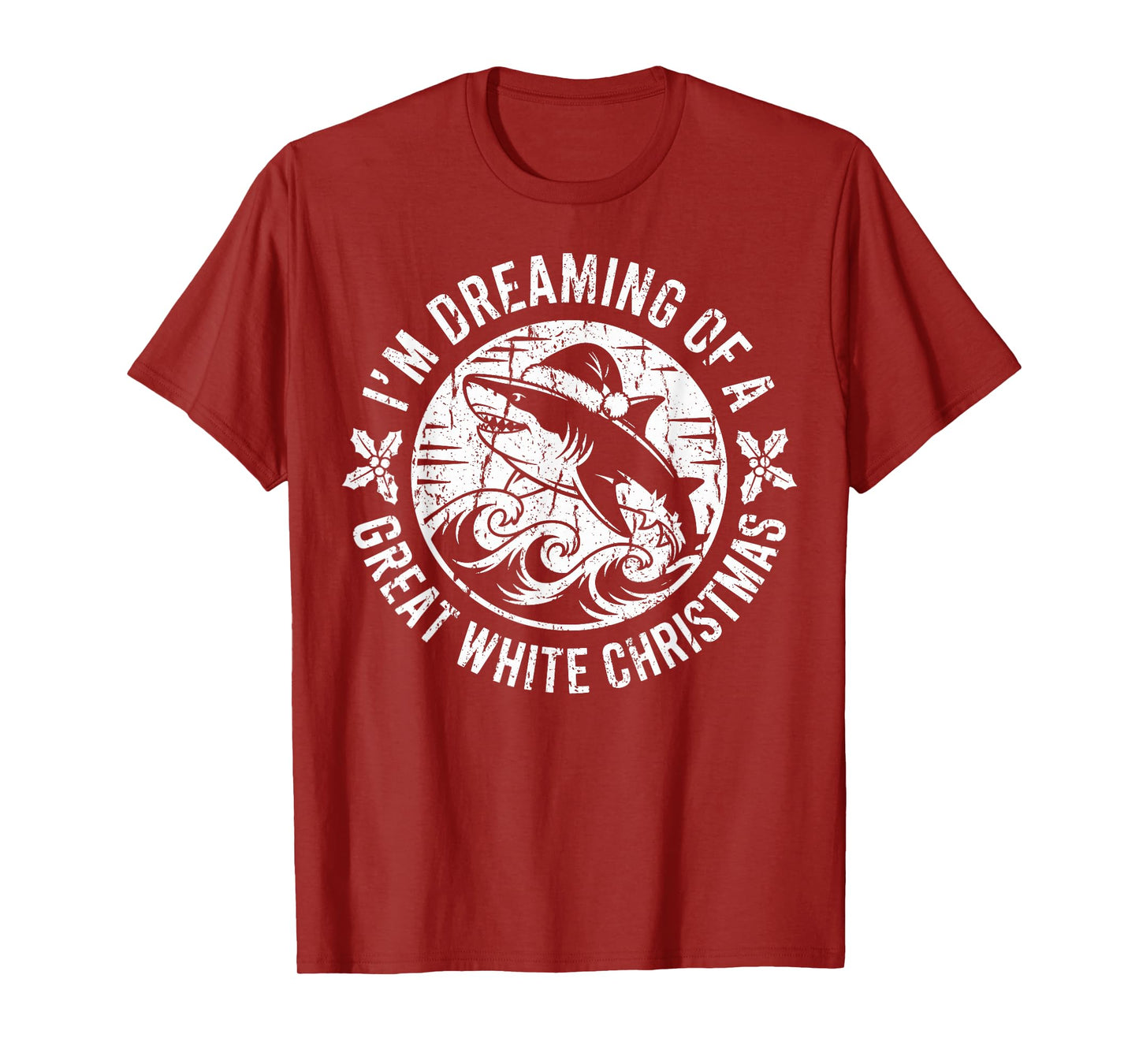 Dreaming of a Great White Christmas Shark Santa Hat T-Shirt