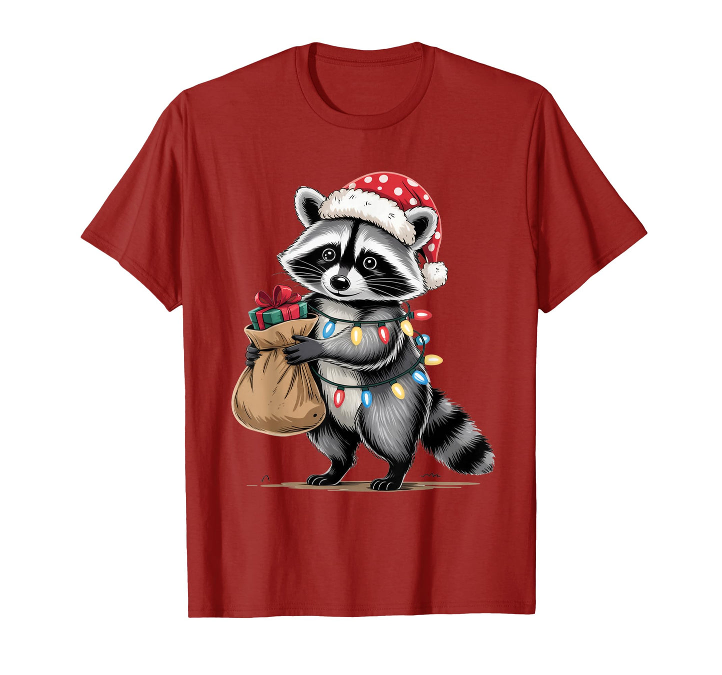 Funny Raccoon Santa Hat Animals Lovers Ugly Christmas Pajama T-Shirt