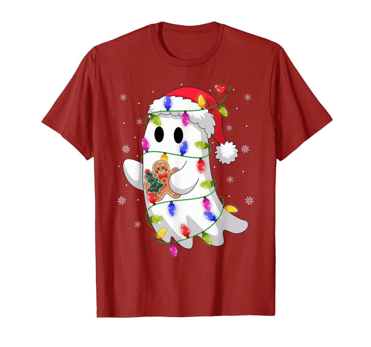 Ghost Christmas Lights Santa Funny Boo Ghost Xmas Pajamas T-Shirt