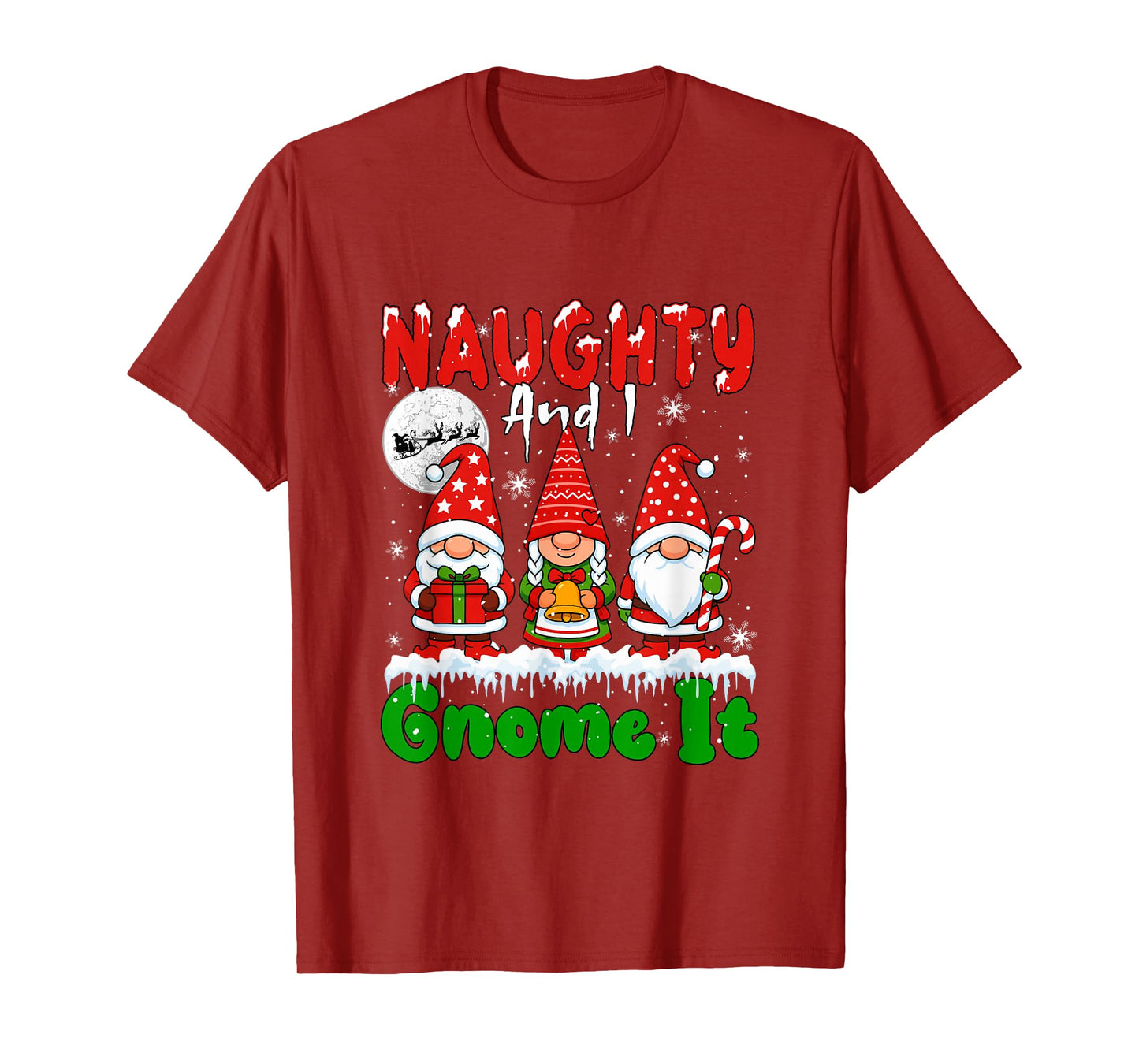 Naughty and I Gnome It Christmas Three Gnomies Matching Kids T-Shirt