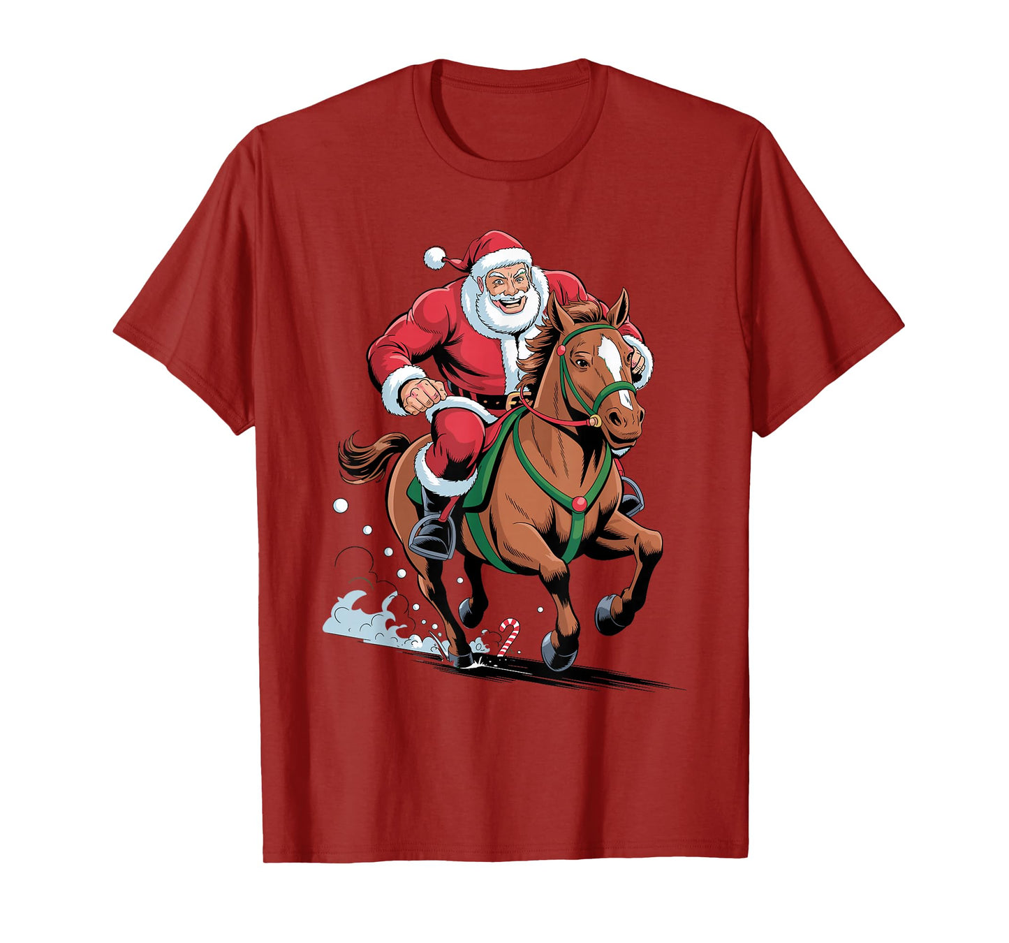Santa Riding Horse Funny Equestrian Christmas Xmas Pajama T-Shirt
