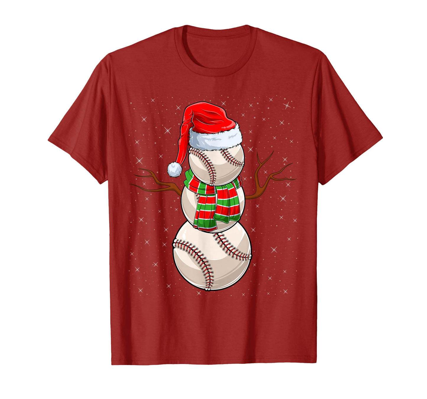 Baseball Snowman Christmas Pajamas Santa Hat Baseball Xmas T-Shirt