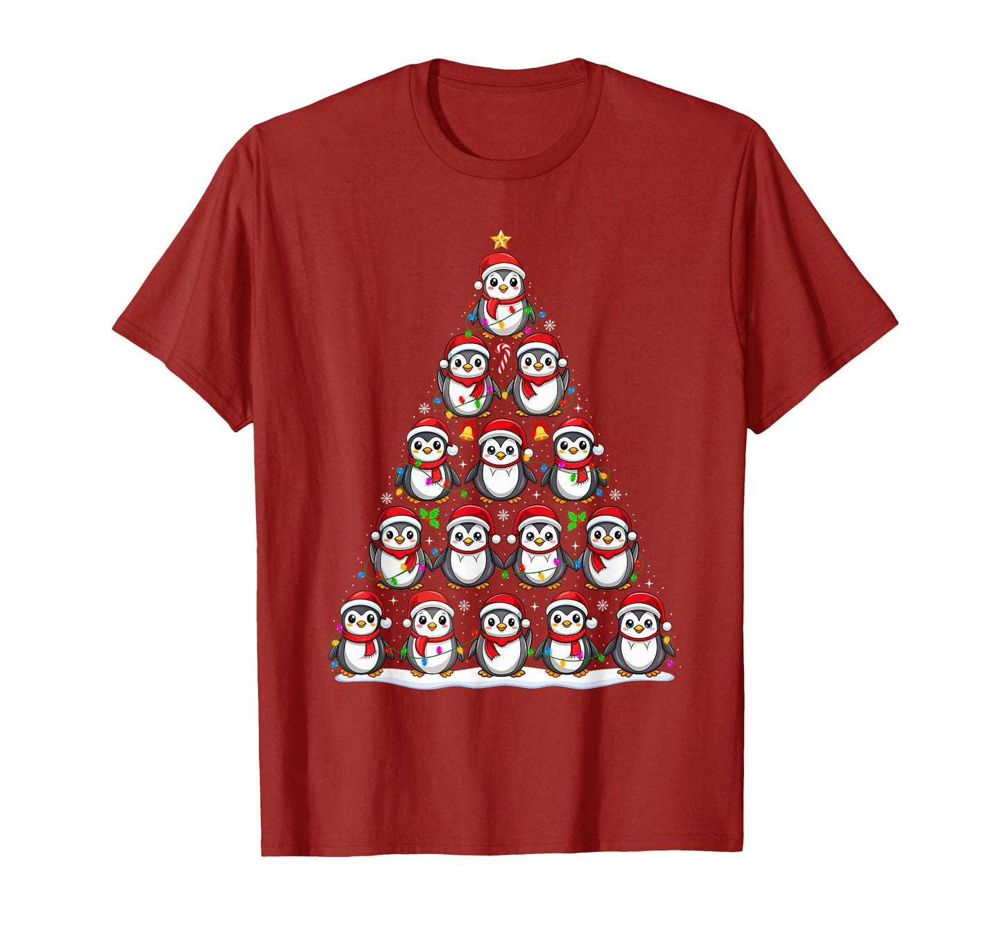 Penguin Christmas Tree Lights Funny Xmas Santa Penguin Lover T-Shirt
