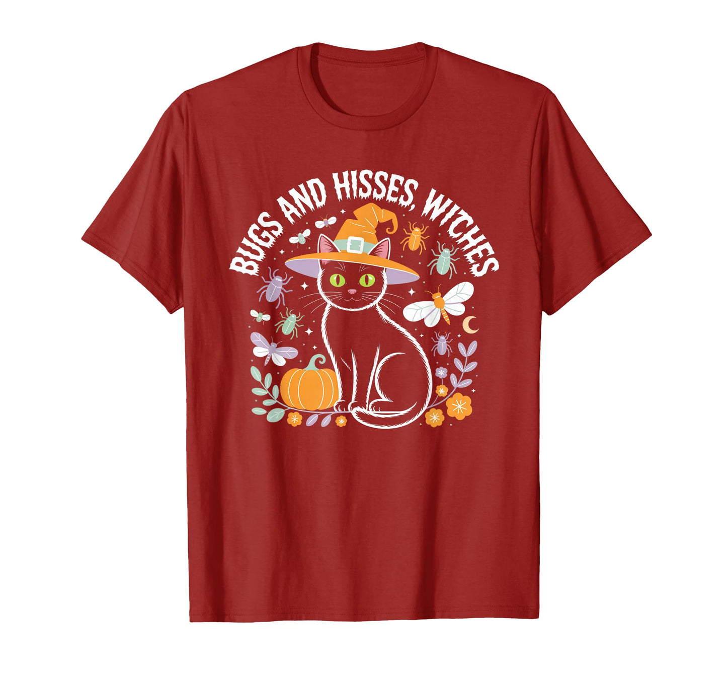 Bugs and Hisses Witches Cat Floral Halloween Women Teen Tee T-Shirt