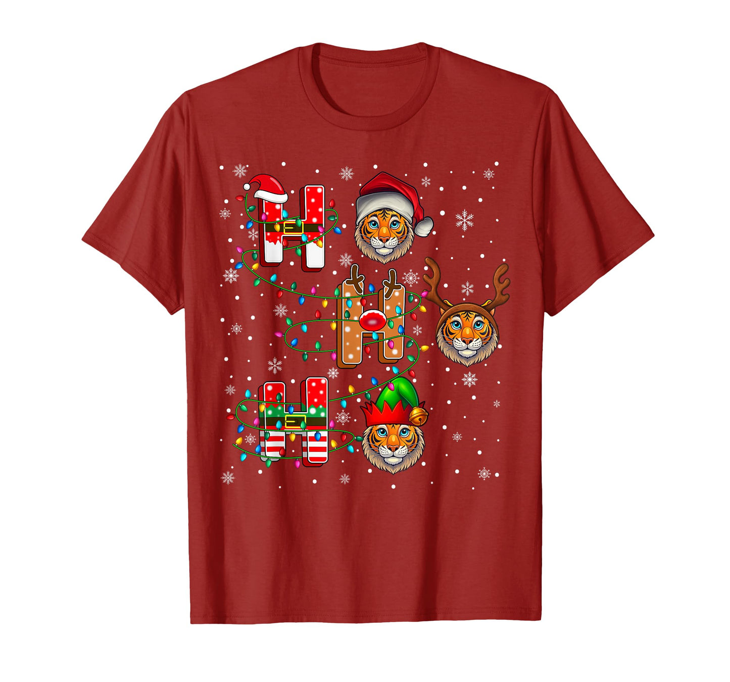 Ho Ho Ho Santa Reindeer Hat Elf Tiger Animal Christmas T-Shirt