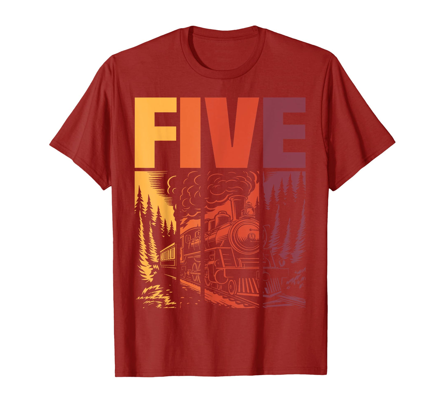 Vintage Train 5th Birthday Five Year Old Boys Locomotive T-Shirt