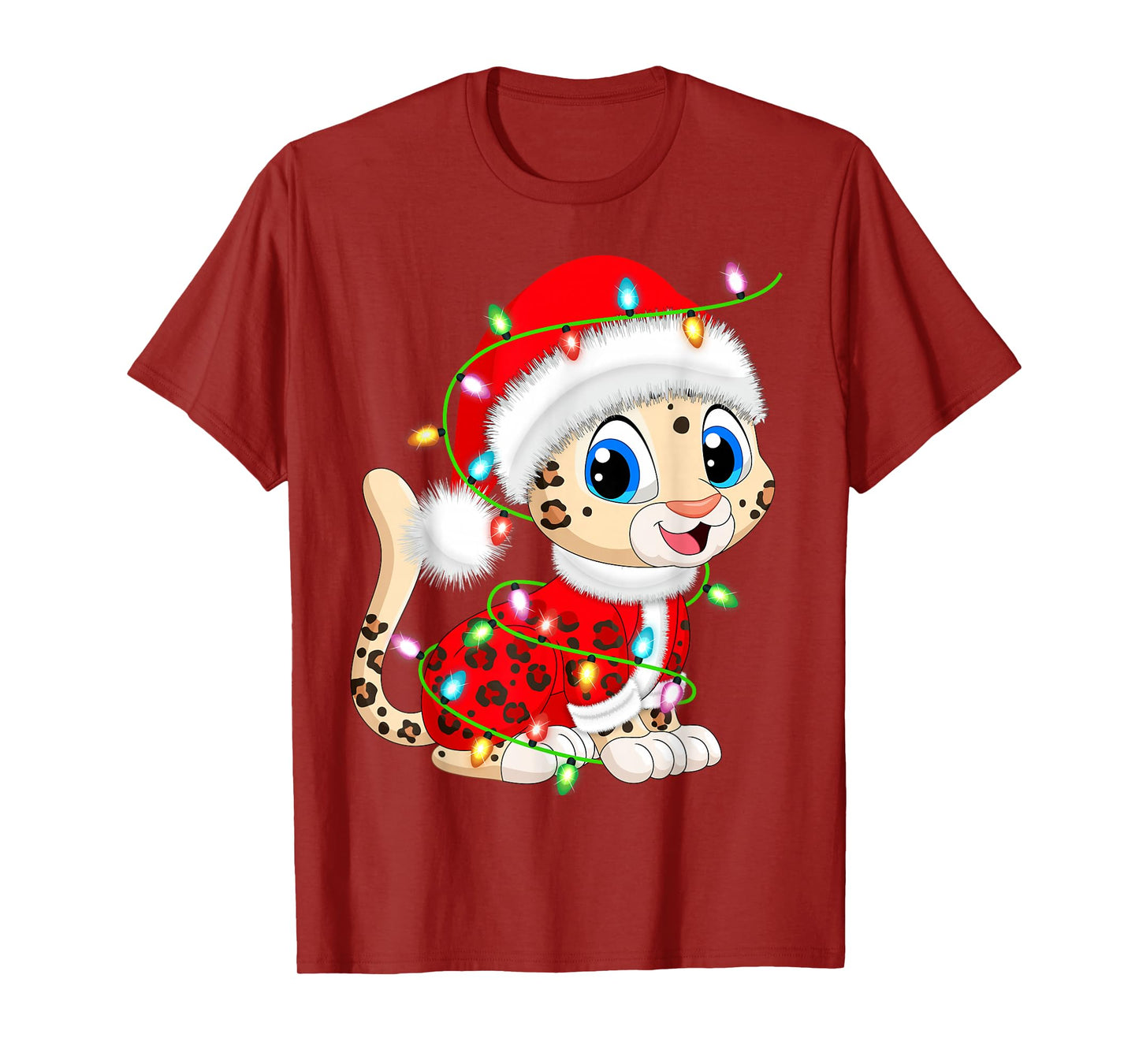 Leopard Christmas Lights Santa Costume Cute Animal Xmas T-Shirt