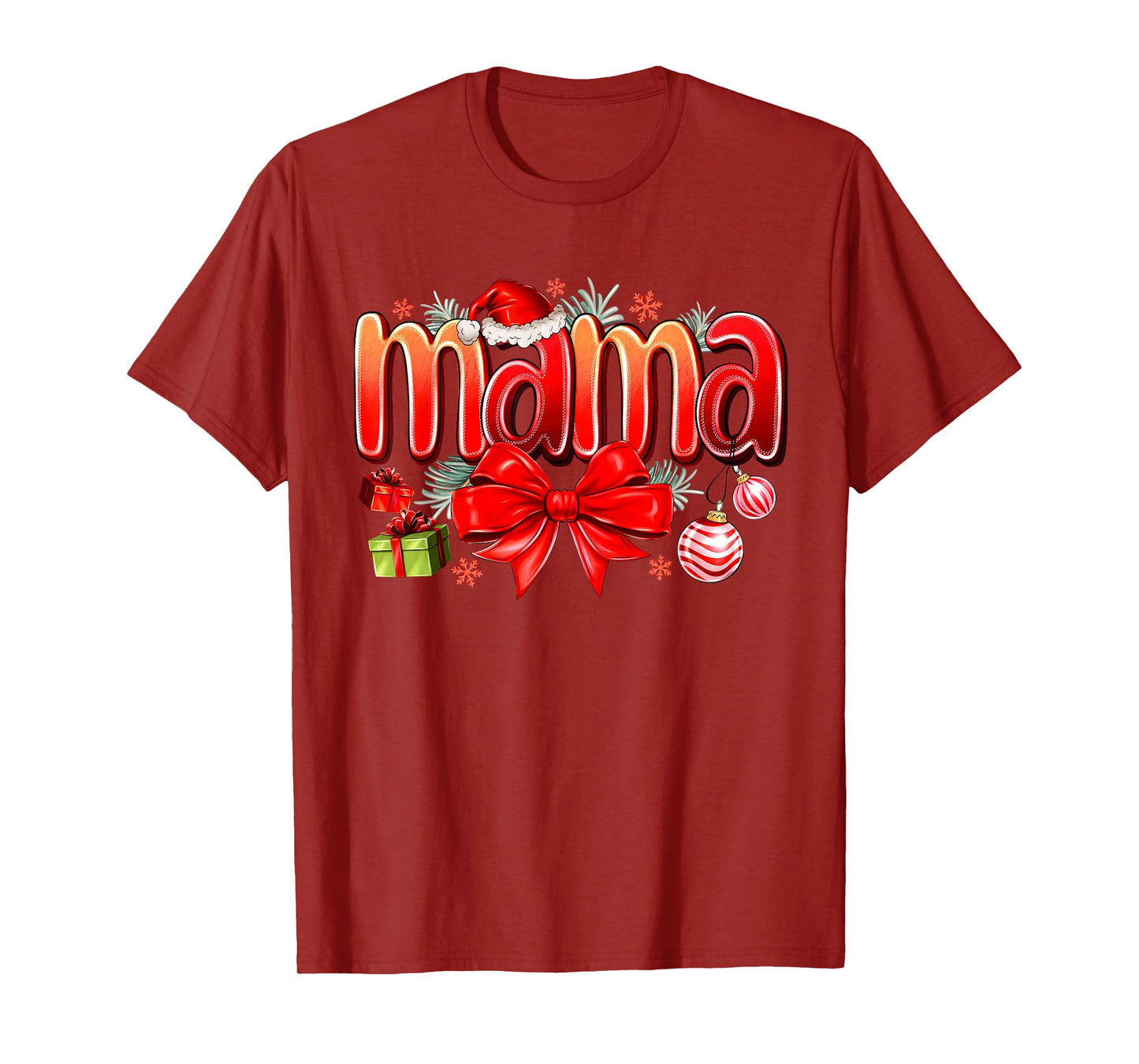 Christmas Mama Coquette Bow Mama Claus Christmas Tree Cake T-Shirt
