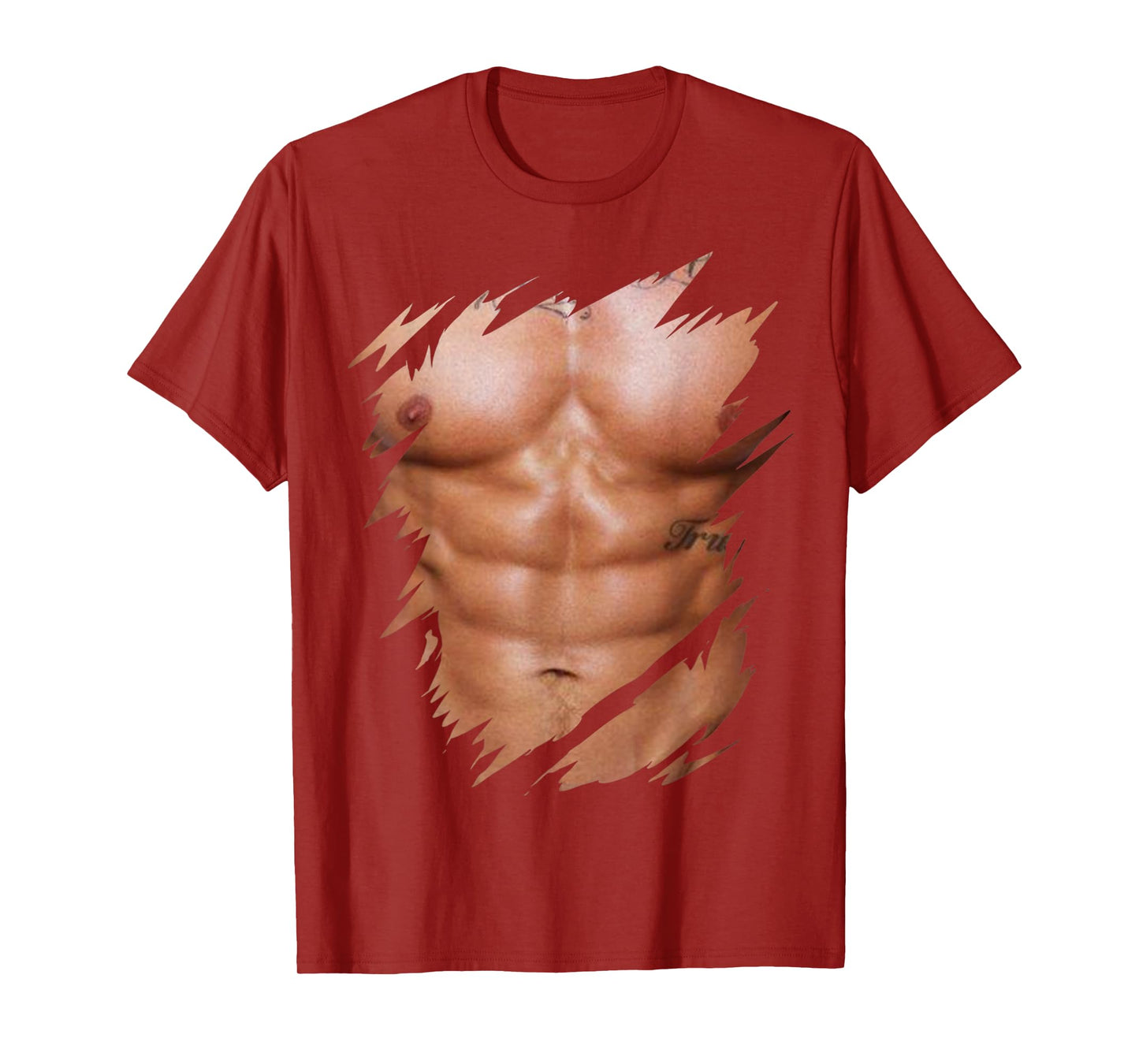 Mens Fake Muscles Ripped Torn Chest Six Pack Abs T-Shirt