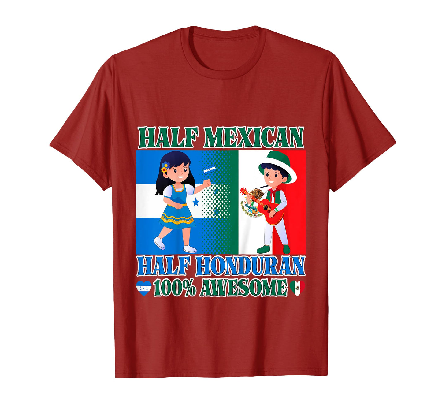 Kids Half Mexican Half Honduran Mexico Flag Root Toddler Girl Boy T-Shirt