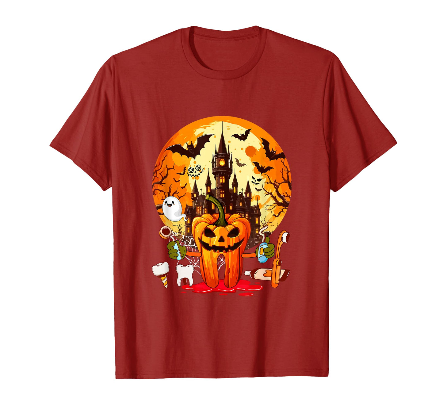 Halloween Dentist Tooth Horror Carved Pumpkin Dental Squad T-Shirt