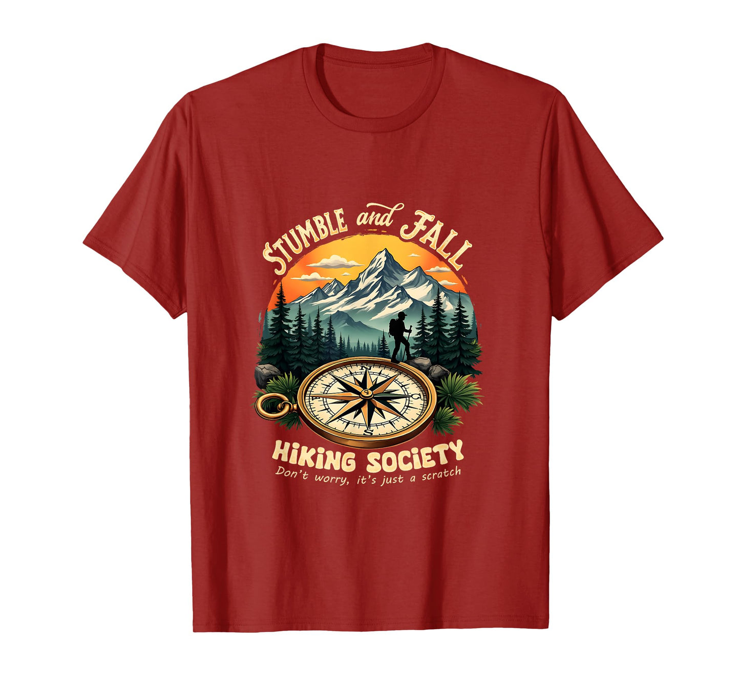 Retro Vintage Hiking and Climbing Costume Vintage Stumble And Fall Hiking Society Don't Worry Hiking T-Shirt - Unisex-Adults, Black, Small, Short Sleeve, Polyester 100%, Nature-T-Shirt