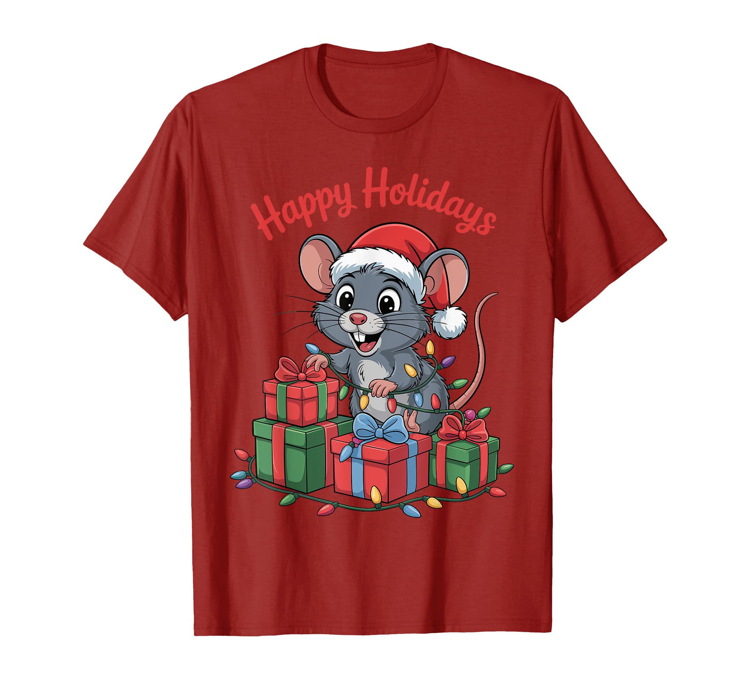 Funny Rat Santa Hat Animals Lovers Ugly Christmas Pajamas T-Shirt